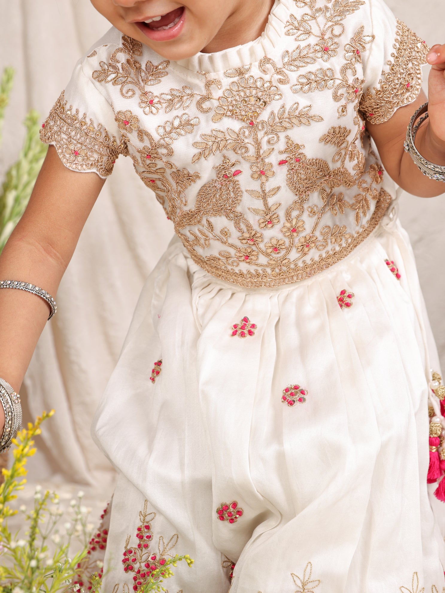 White Fully Embroidered Chanderi Ghagara Blouse
