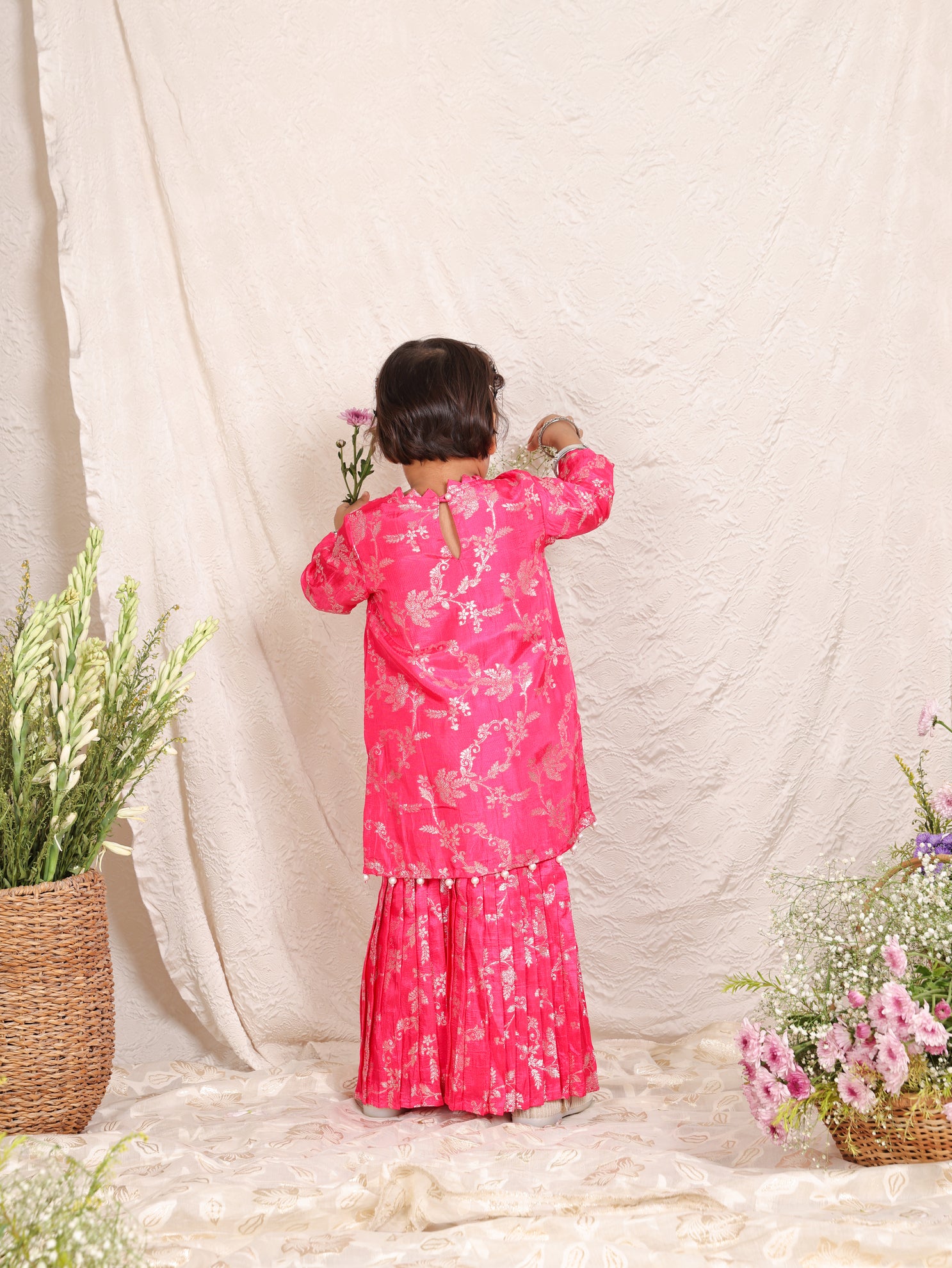 Hot Pink Brocade Kurta and Sharara