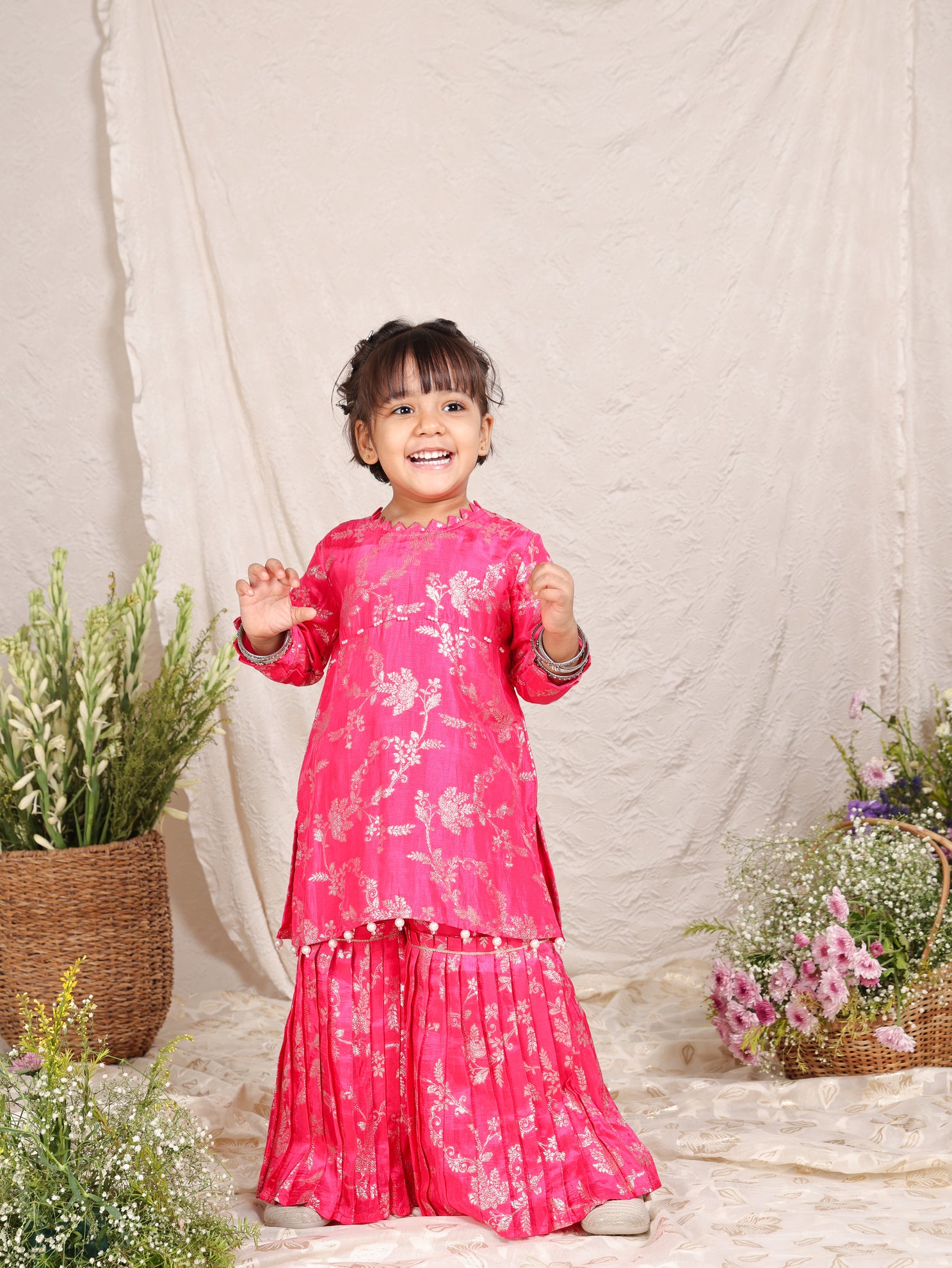 Hot Pink Brocade Kurta and Sharara