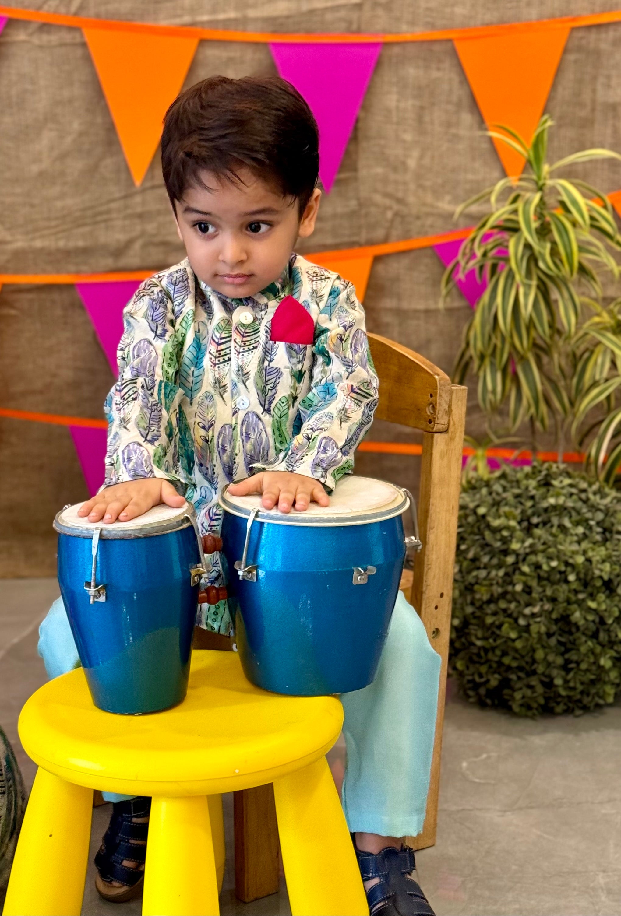 Leaf Printed Nehru Jacket Set