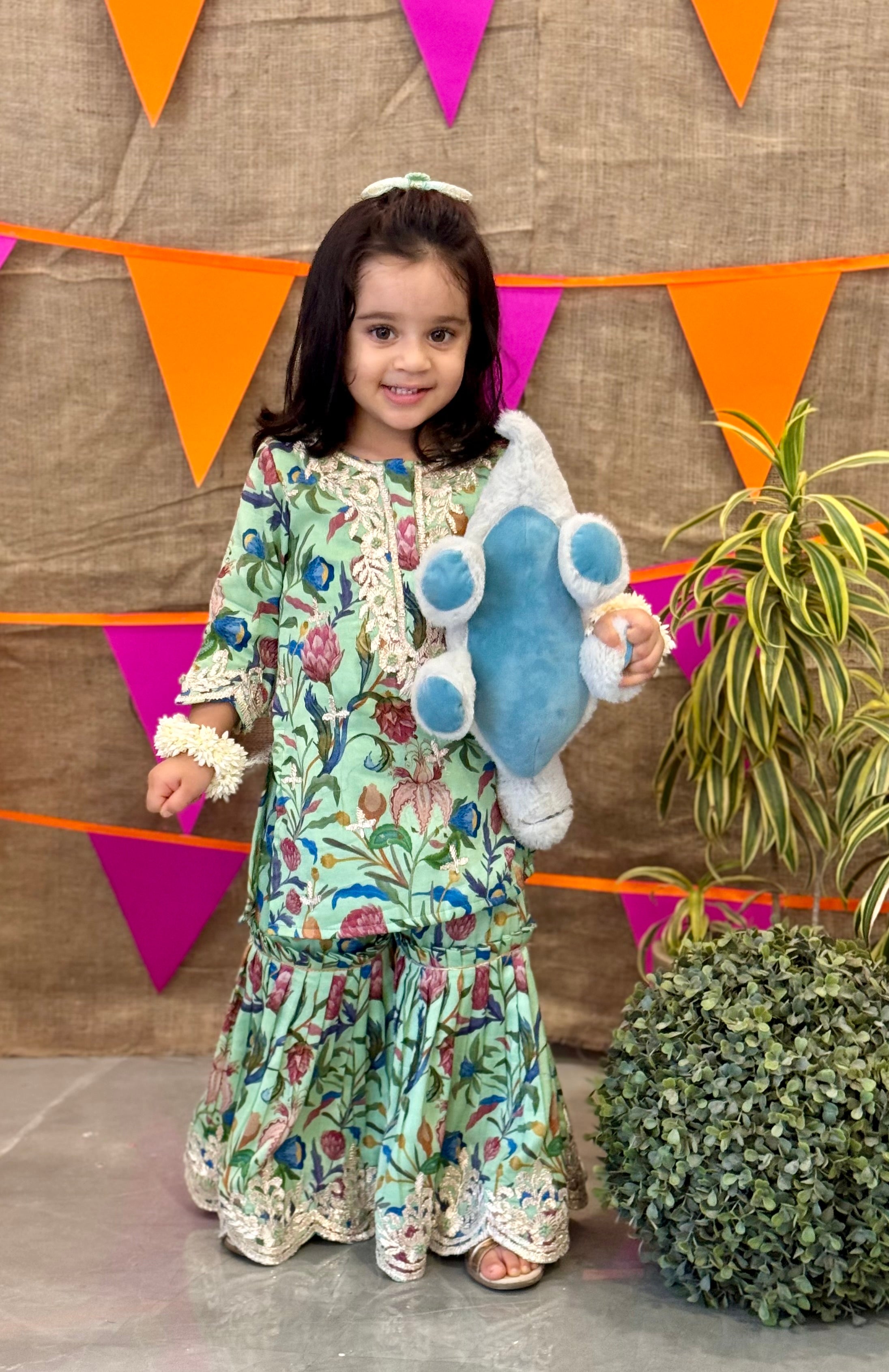 Green Floral Chanderi Kurta Sharara