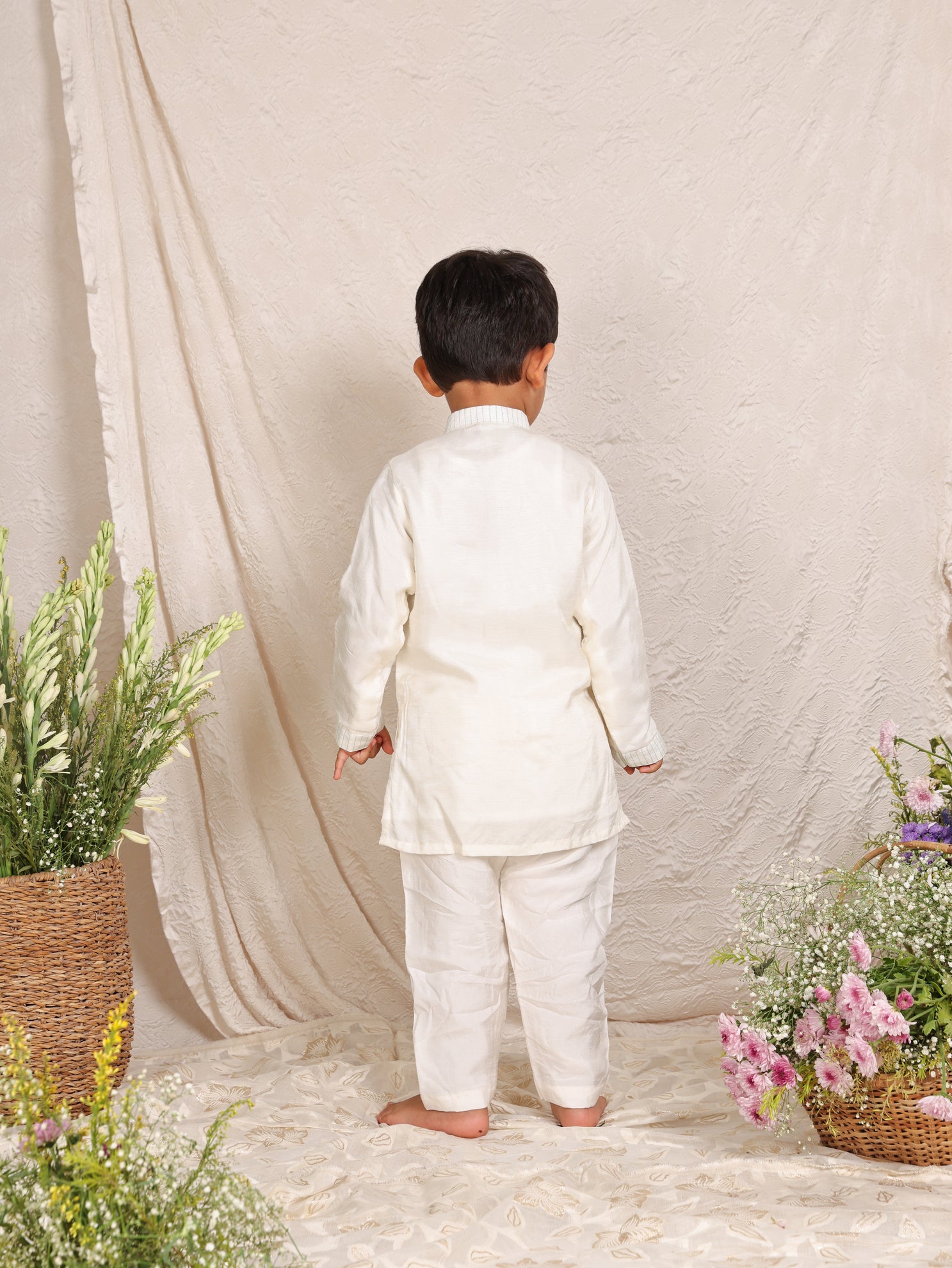 Multicolour Cut Dana Worked Off White Kurta and Pant