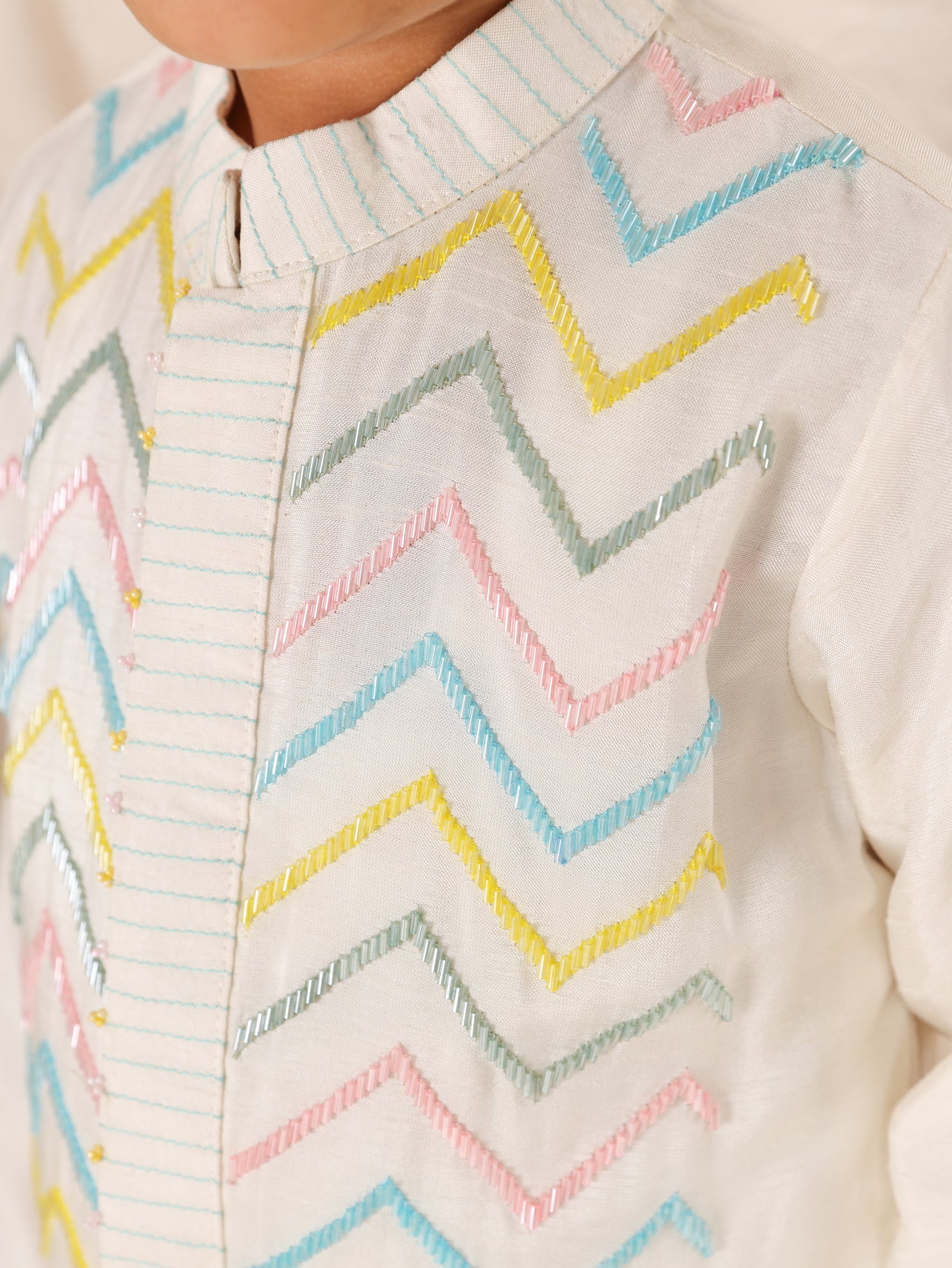 Multicolour Cut Dana Worked Off White Kurta and Pant