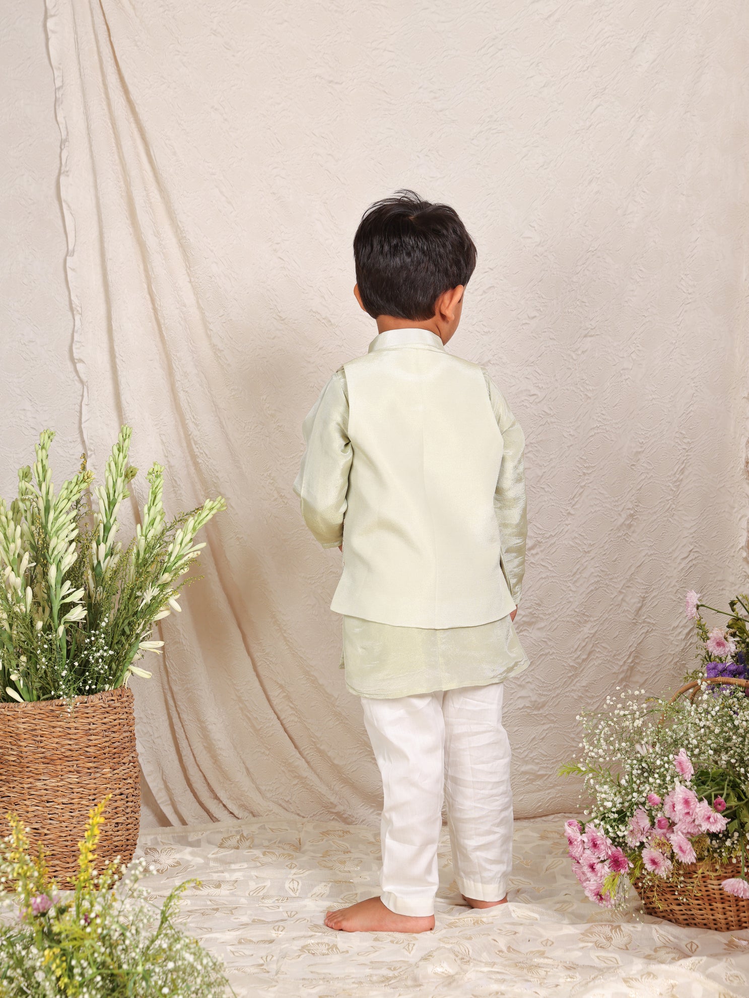 Pastel Green Gota And Pearl Embroidered Nehru Jacket set