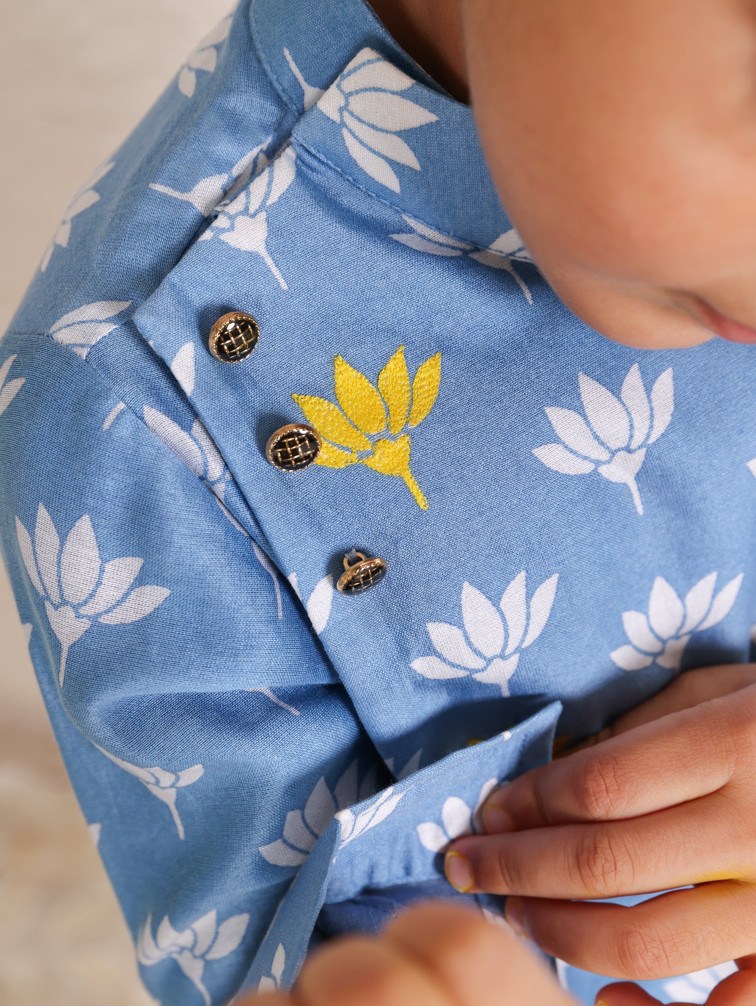 Blue Lotus Side Button Kurta And Pajama