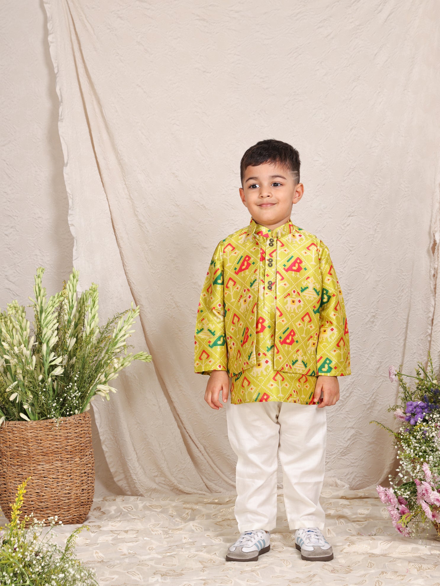 Lime Green Patola Nehru Jacket set