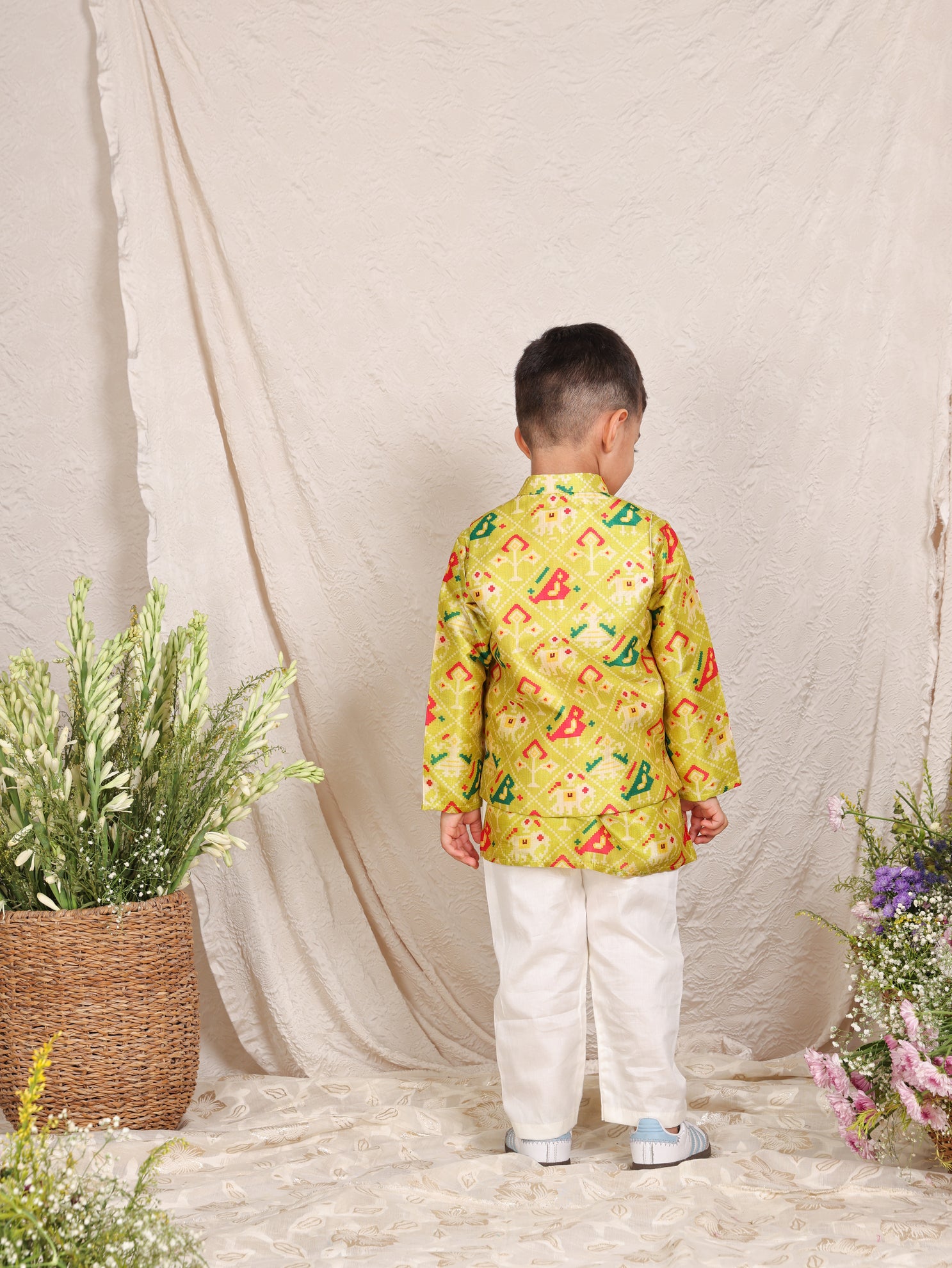 Lime Green Patola Nehru Jacket set