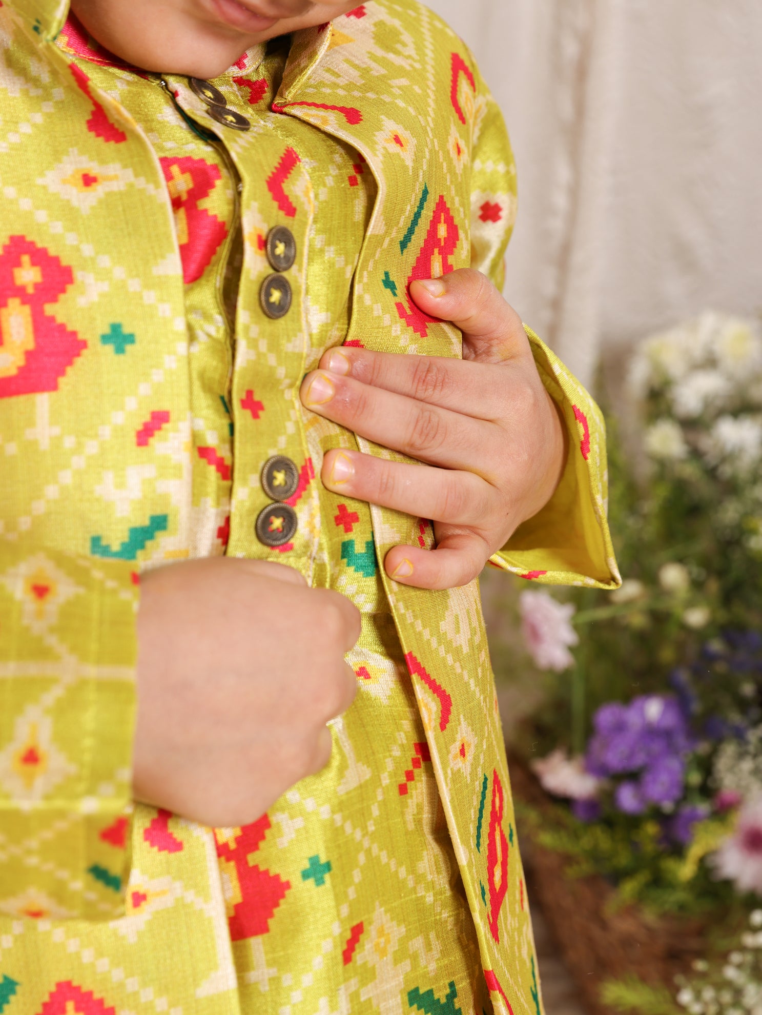 Lime Green Patola Nehru Jacket set