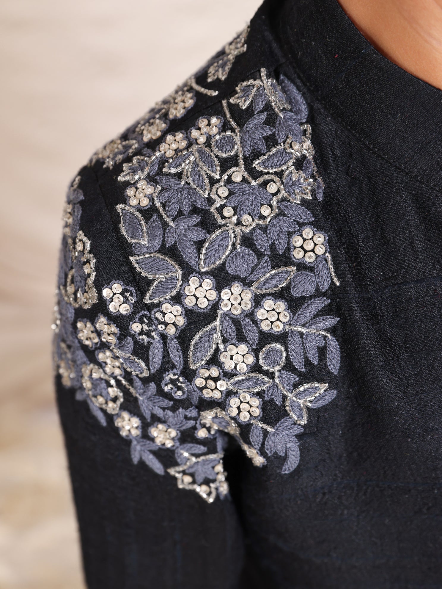 Thread and Zari Embroidered Black Sherwani with Jodhpuri Pants