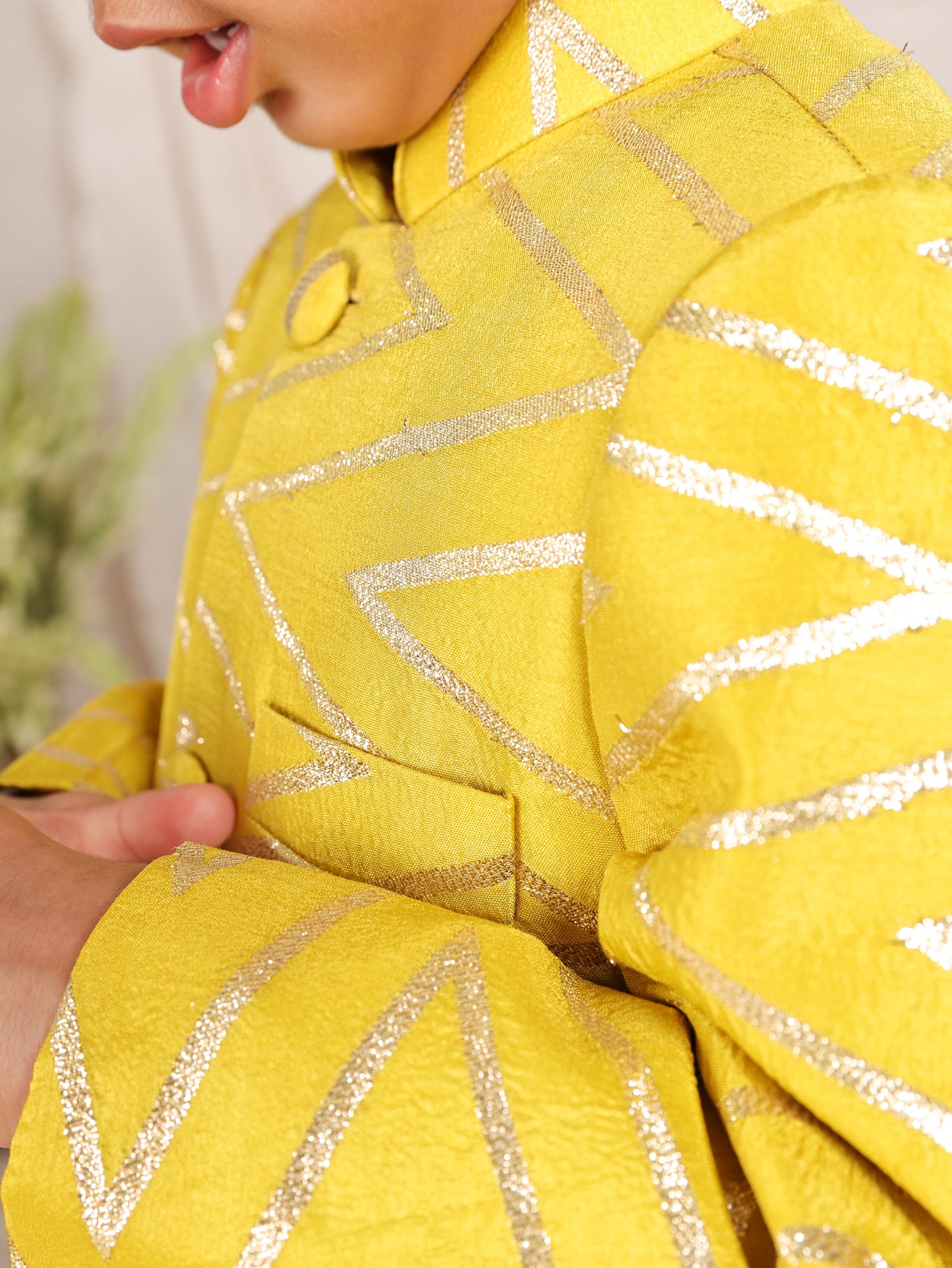 Lime Green Savron Sherwani Set