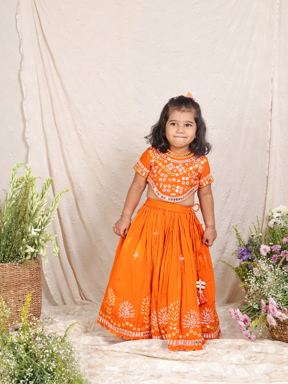 Orange Ghaghra and Blouse for 4 and 8 Years Old