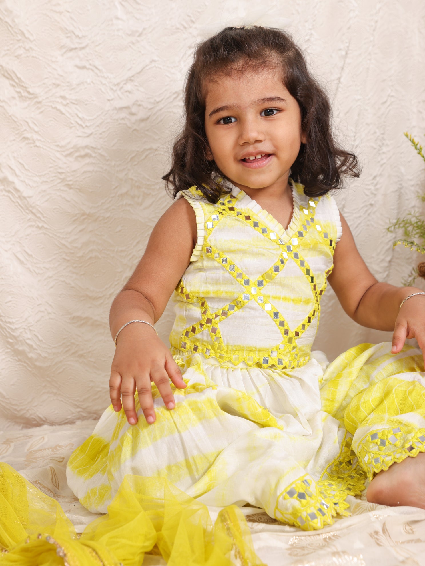 Mirror Worked Shiboree Top and Flare Pant With Dupatta