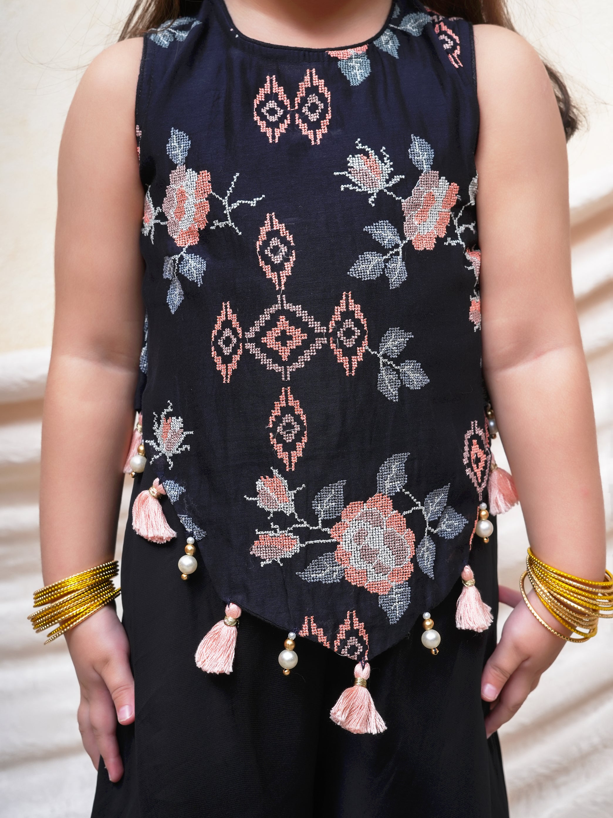 Black Crosstitch Top and Flare Pant