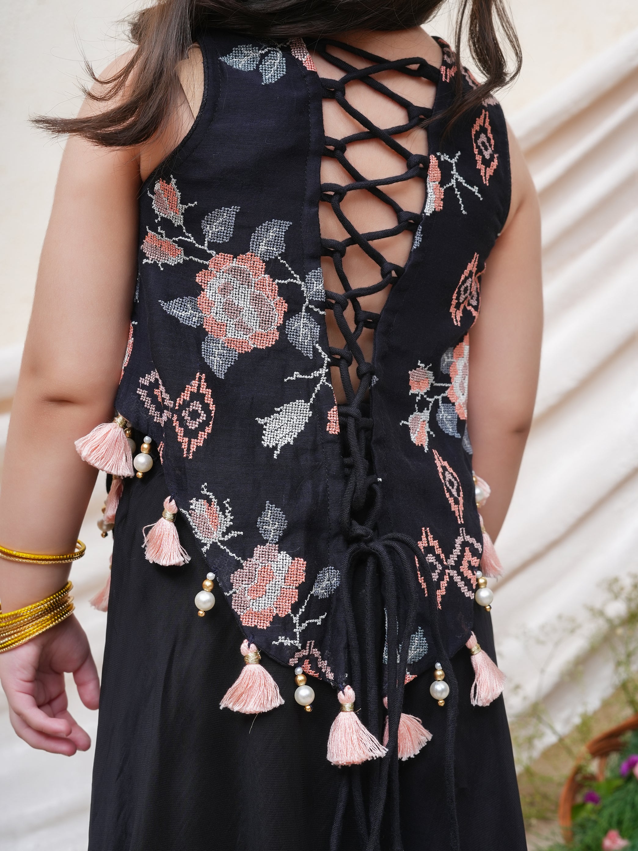 Black Crosstitch Top and Flare Pant