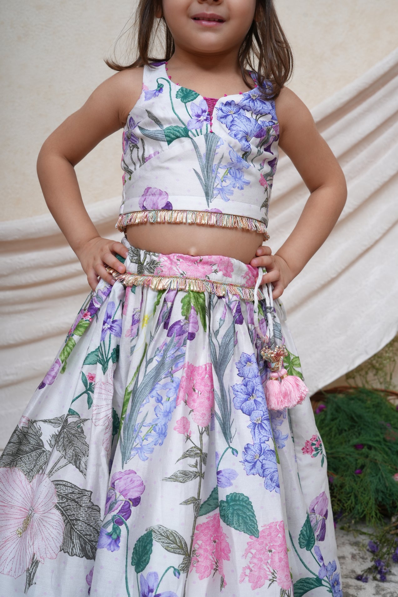 Floral Printed Lace Detailed Ghaghra and Blouse