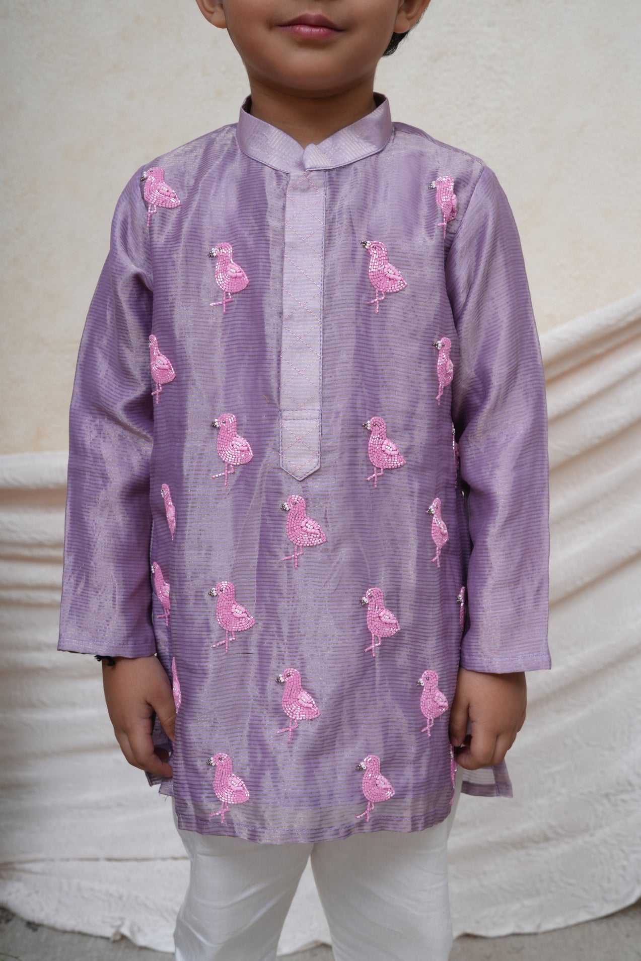 Flamingo Embroidered Lavender Tissue Kurta and Pant