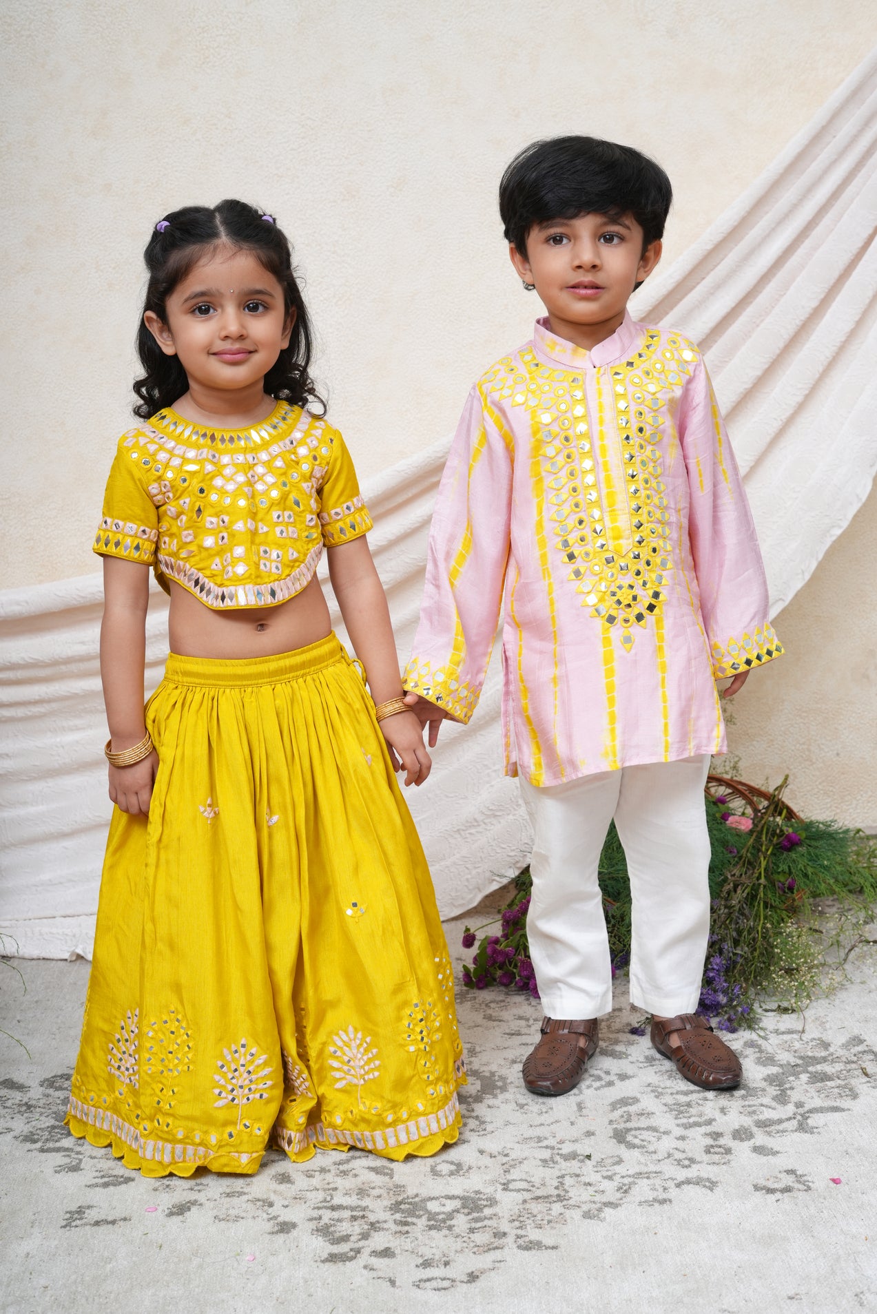 Lime Green Mirror Embroidered Ghaghra and Blouse