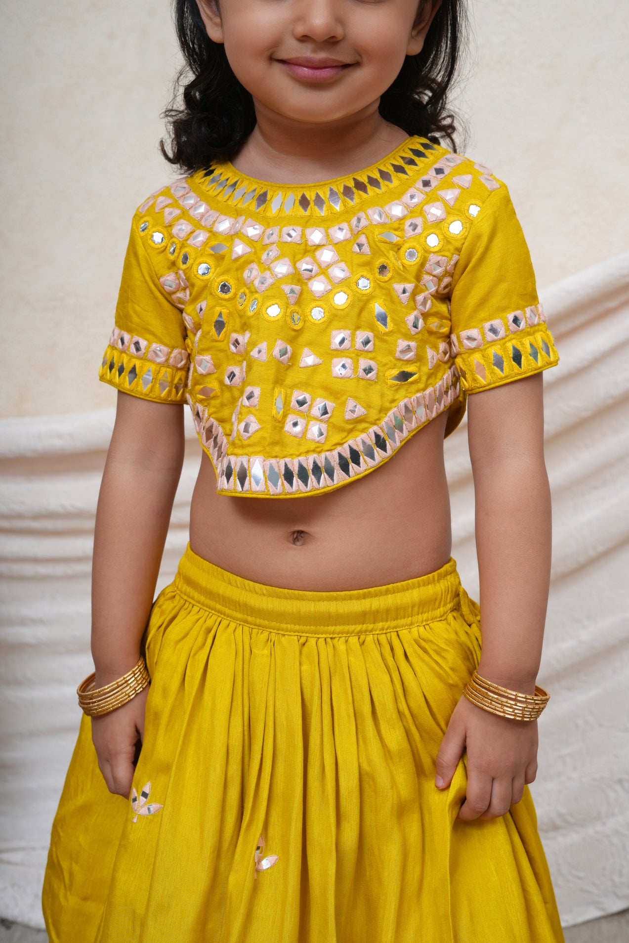 Lime Green Mirror Embroidered Ghaghra and Blouse