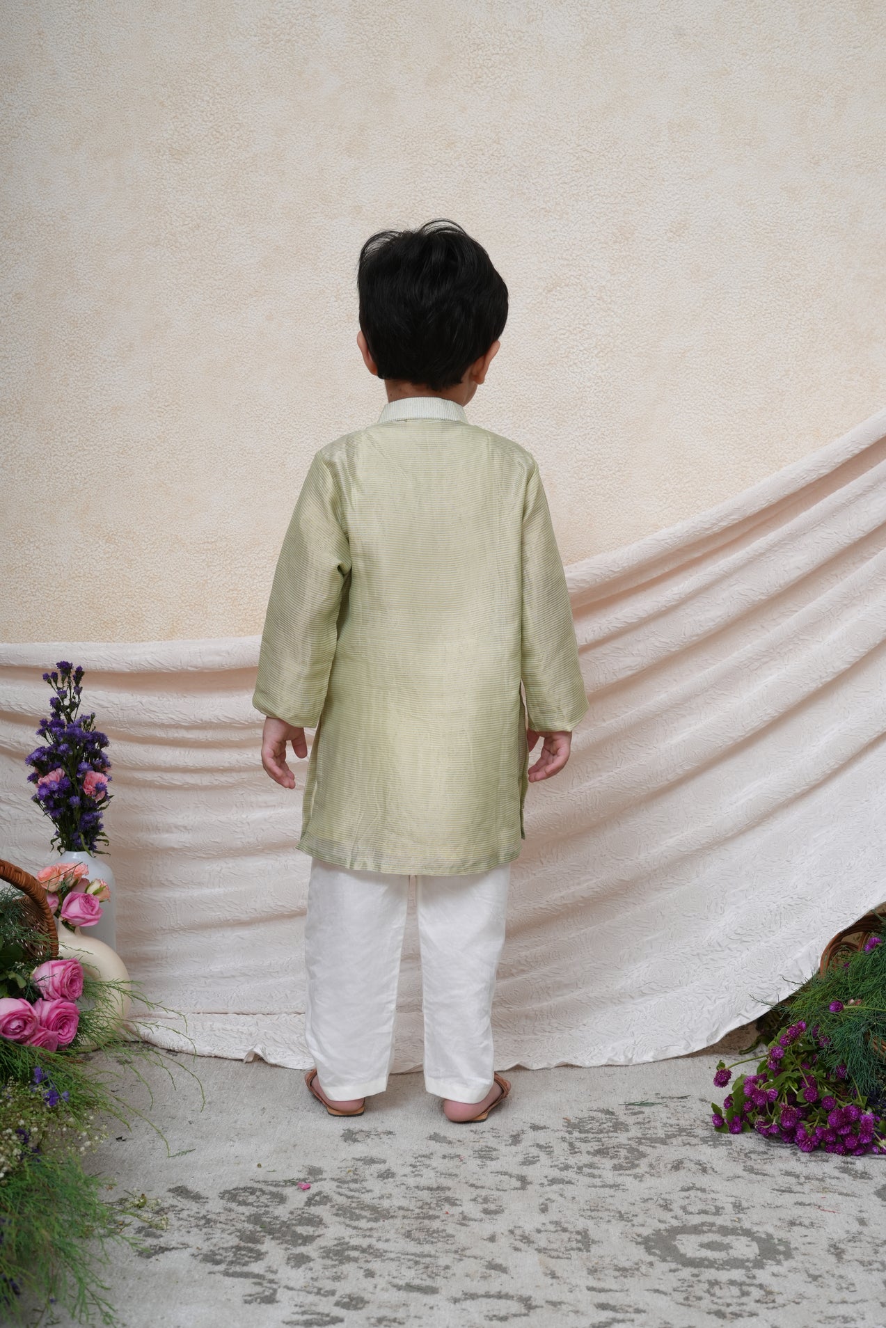 Flamingo Embroidered Mint Tissue Kurta and Pant