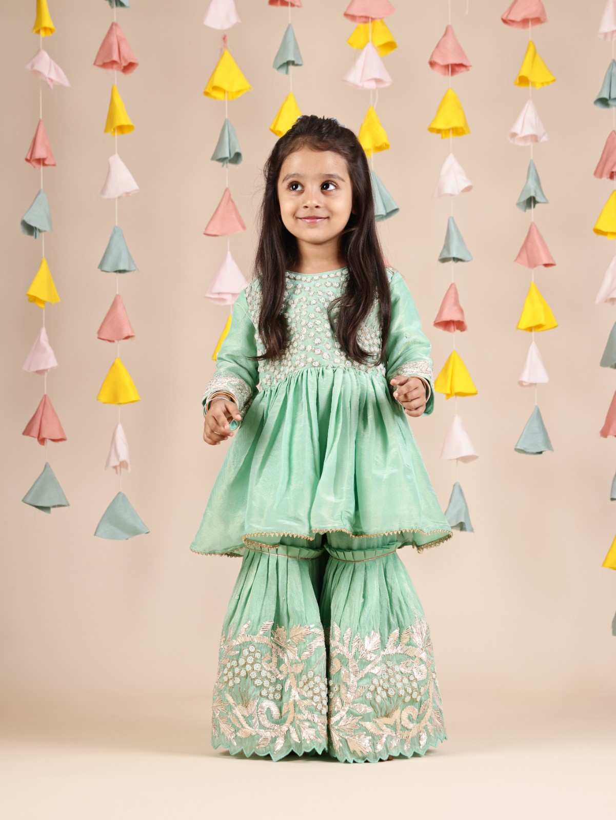 Sea Green Moti Gota Peplum Kurta and Sharara