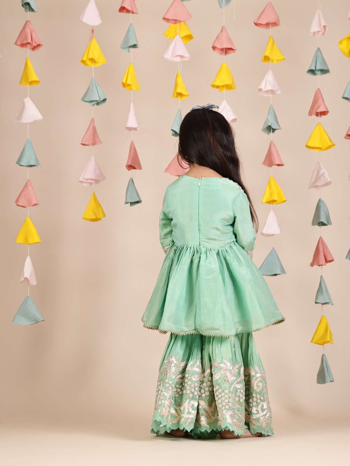 Sea Green Moti Gota Peplum Kurta and Sharara