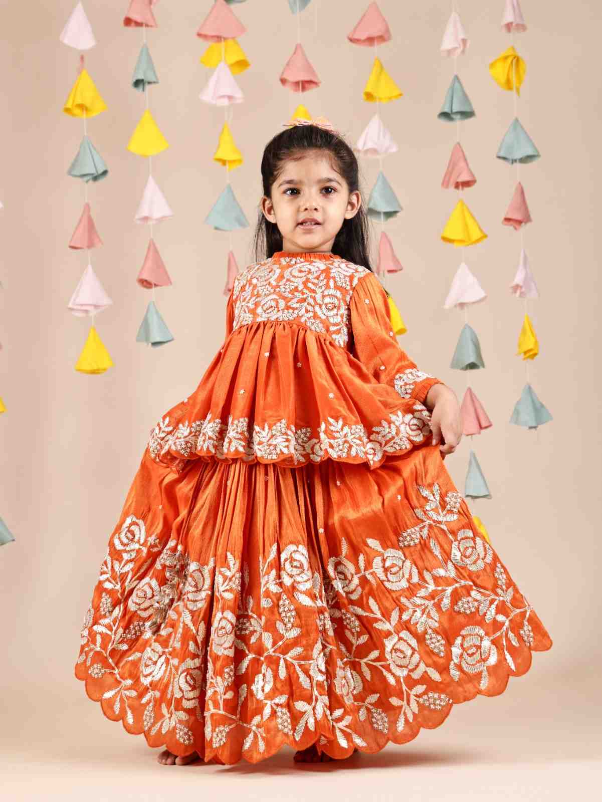 Orange Rose Moti Gota peplum and lehenga