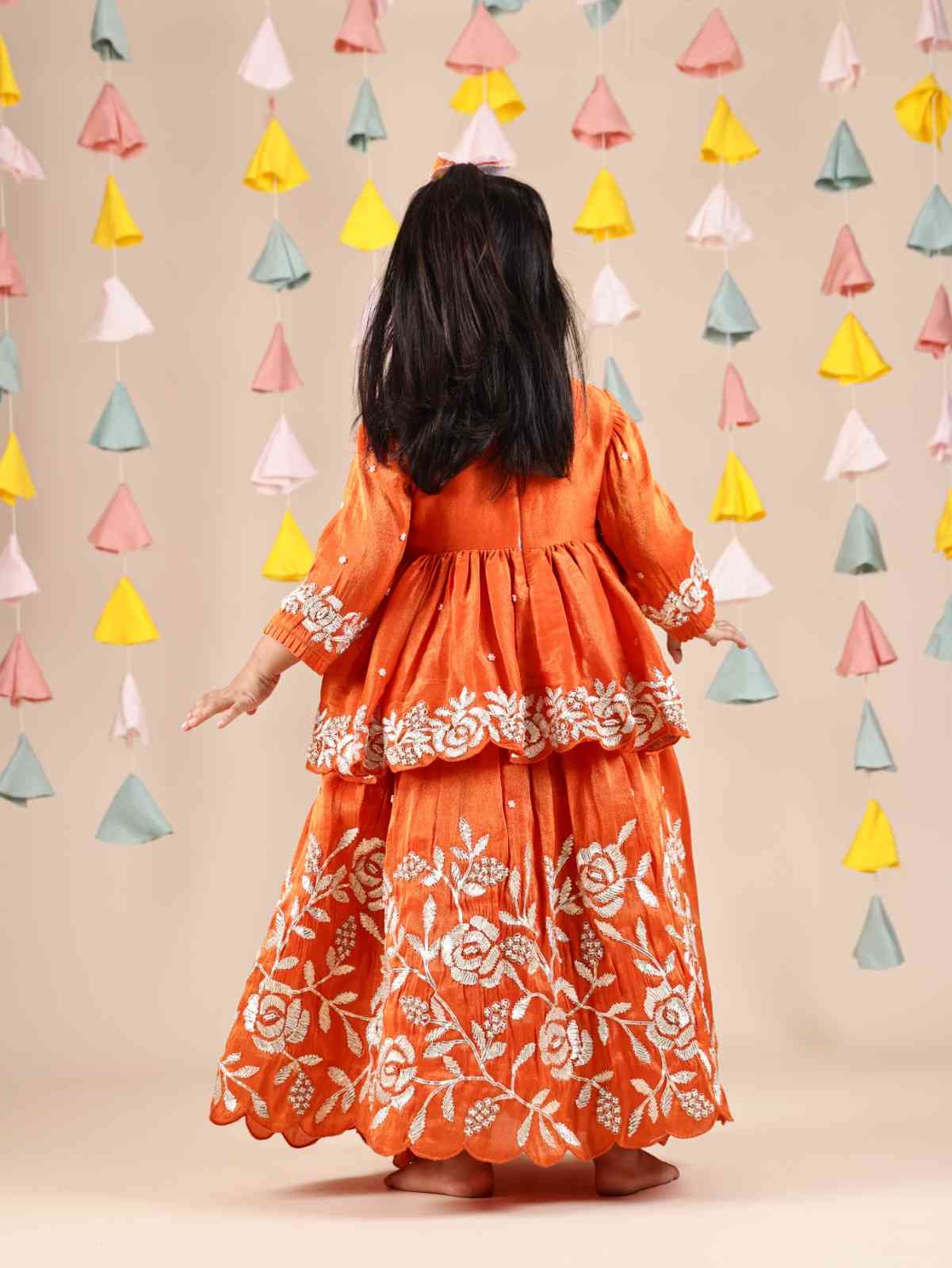 Orange Rose Moti Gota peplum and lehenga