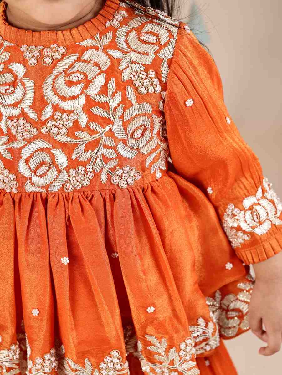 Orange Rose Moti Gota peplum and lehenga