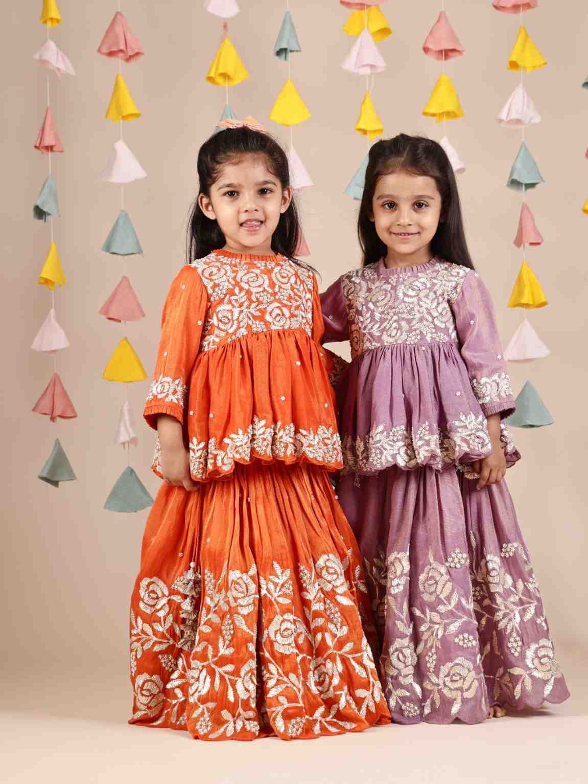 Orange Rose Moti Gota peplum and lehenga