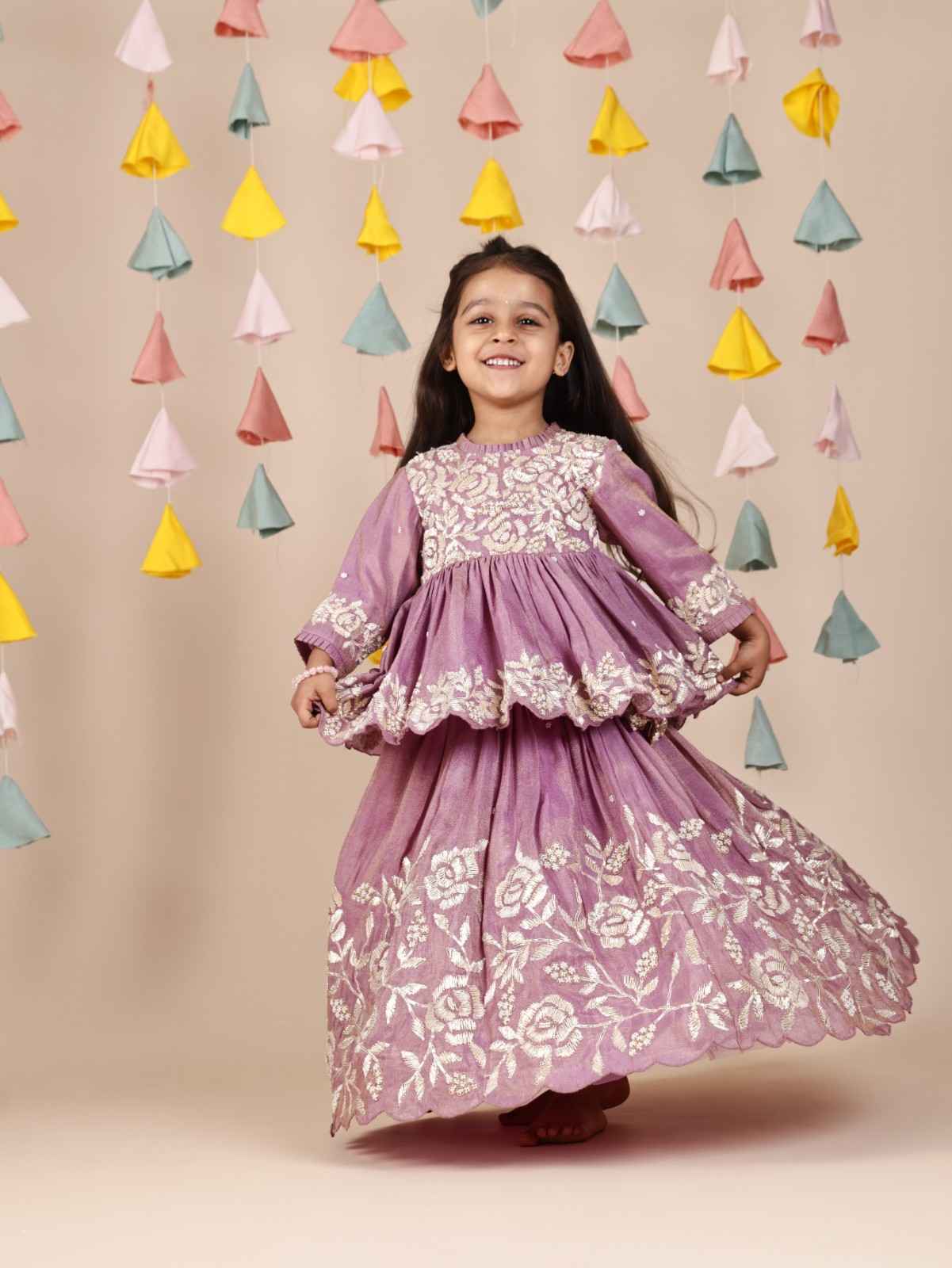 Lavender Rose Moti Gota peplum and lehenga