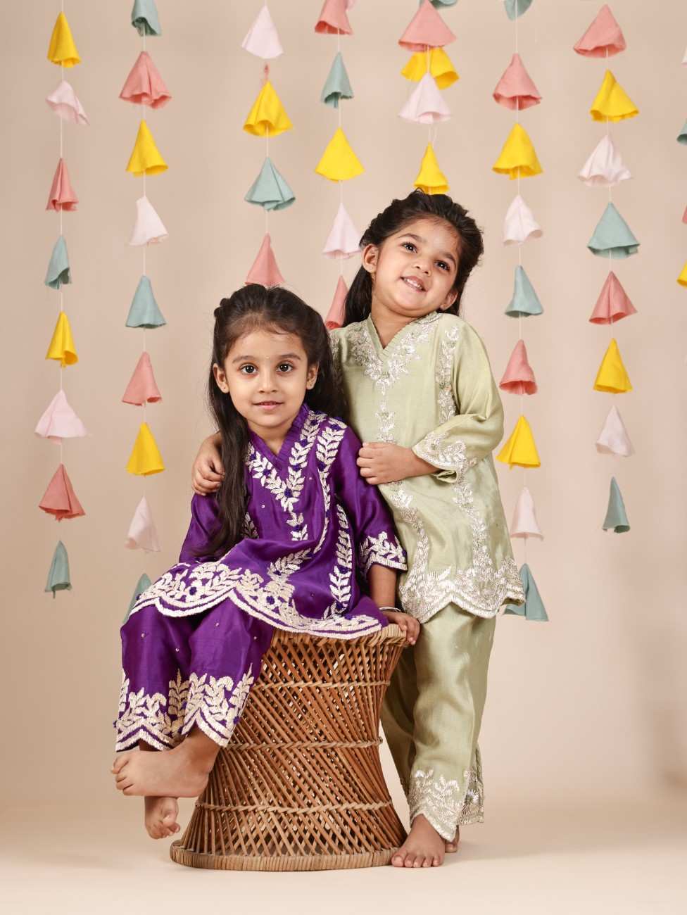 Pista Green Gota Flower Embroidered Kurti and Straight Pant