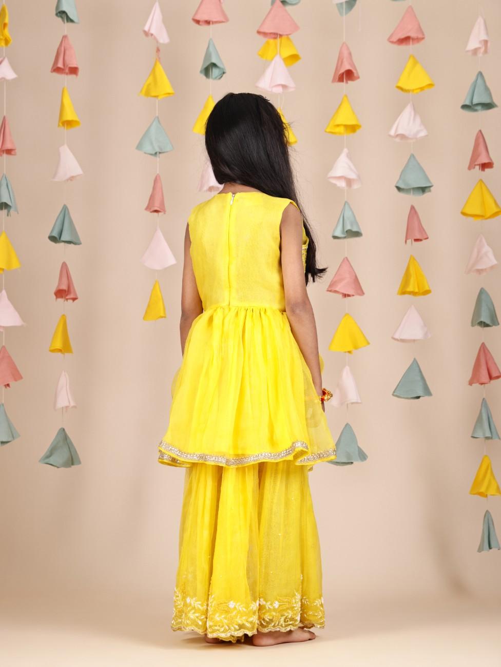 Sunshine Yellow Heavy Embroidered Peplum and Sharara