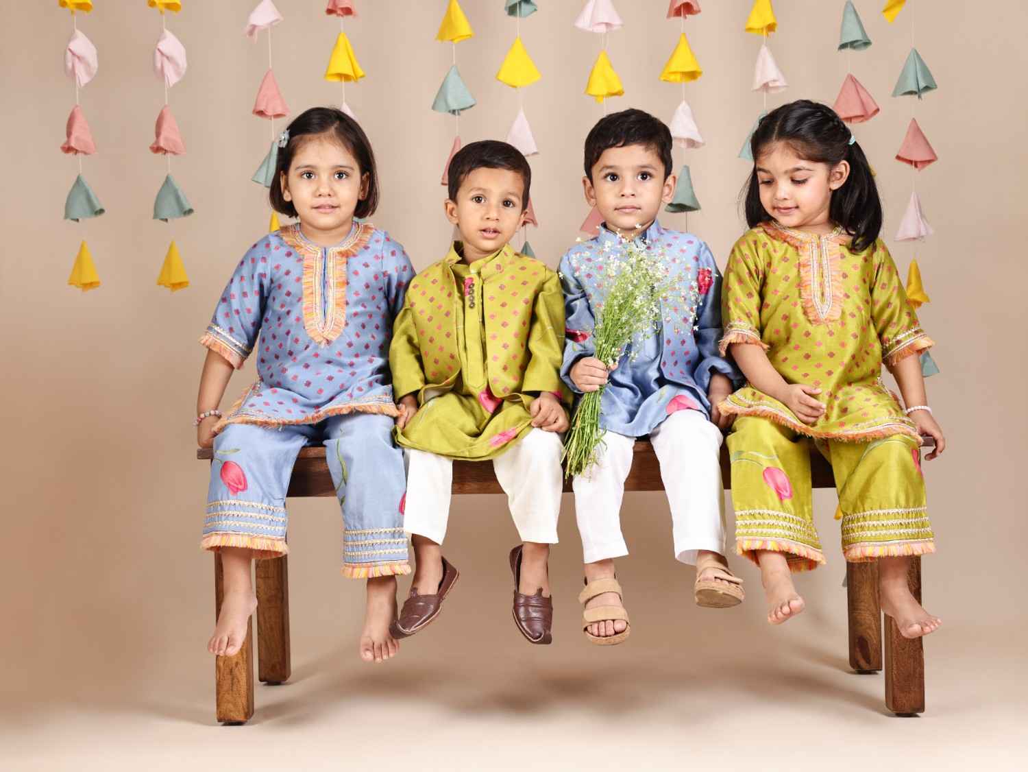 Mandarin-Collar Ethnic Kurta With Printed Jacket And Pyjama