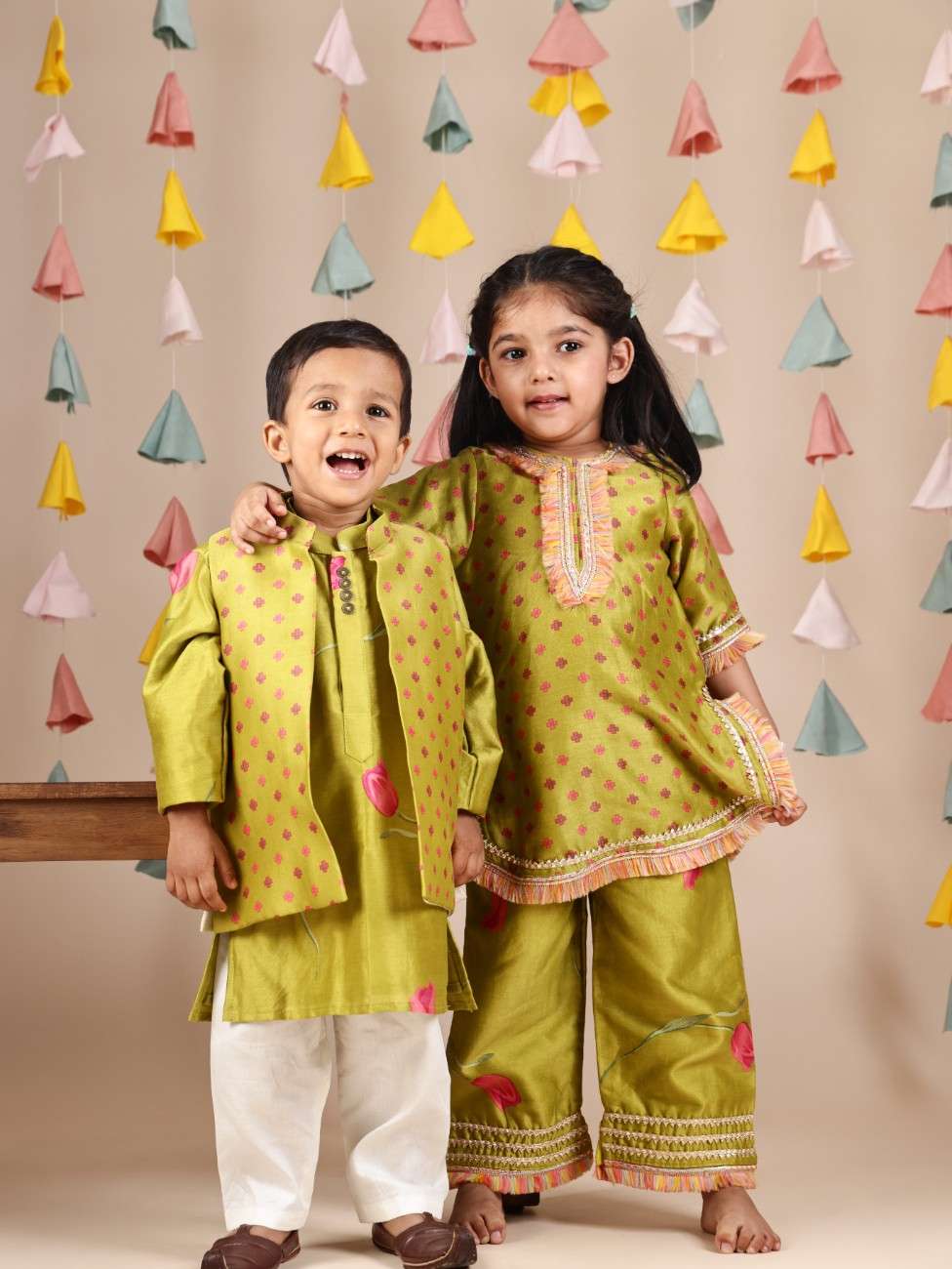 Green Fringed Printed Kurti And Pant
