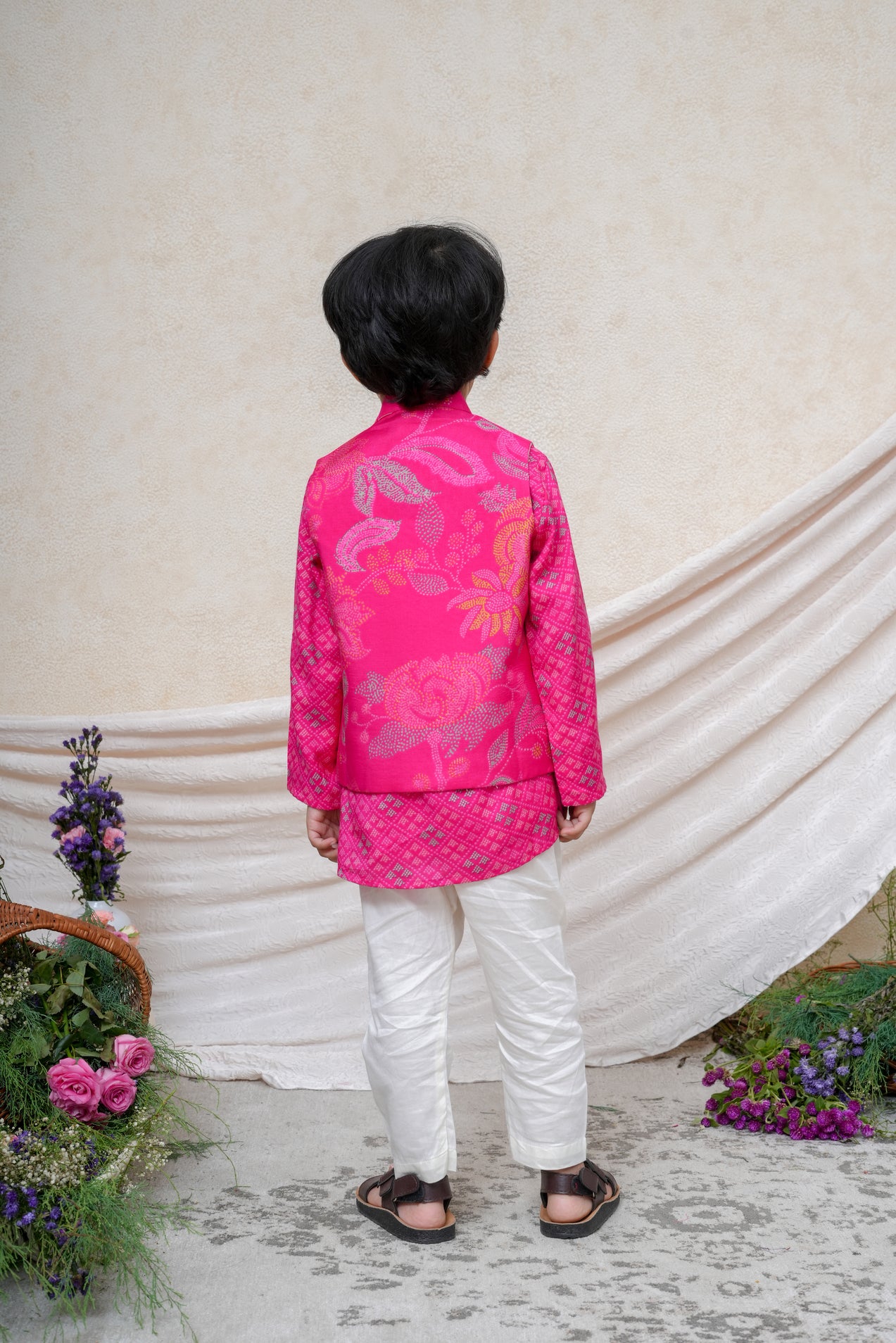 Floral Printed Pink Nehru Jacket Set
