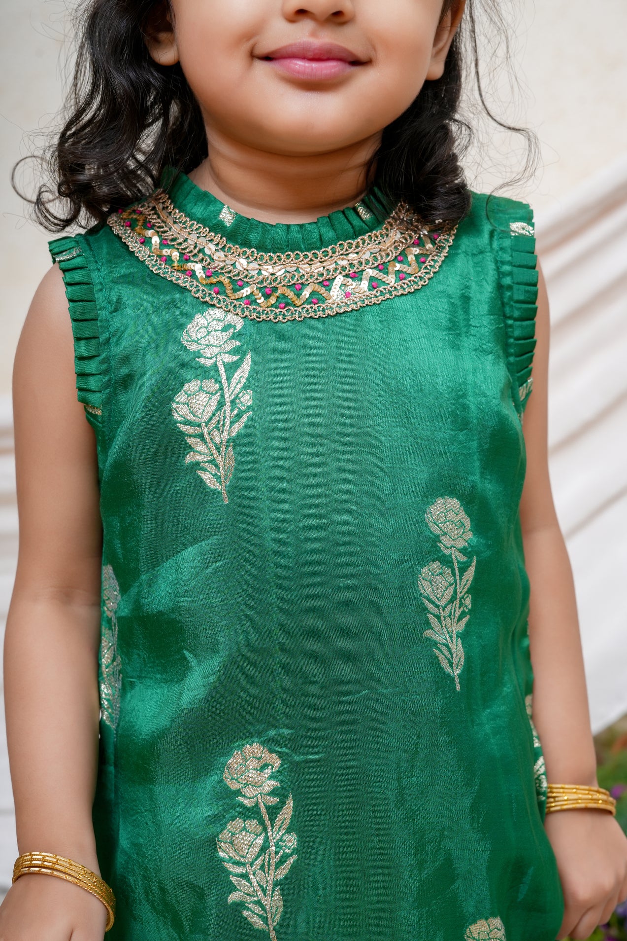 Emerald Green Brocade Kurta and Pant with Lace Detailing