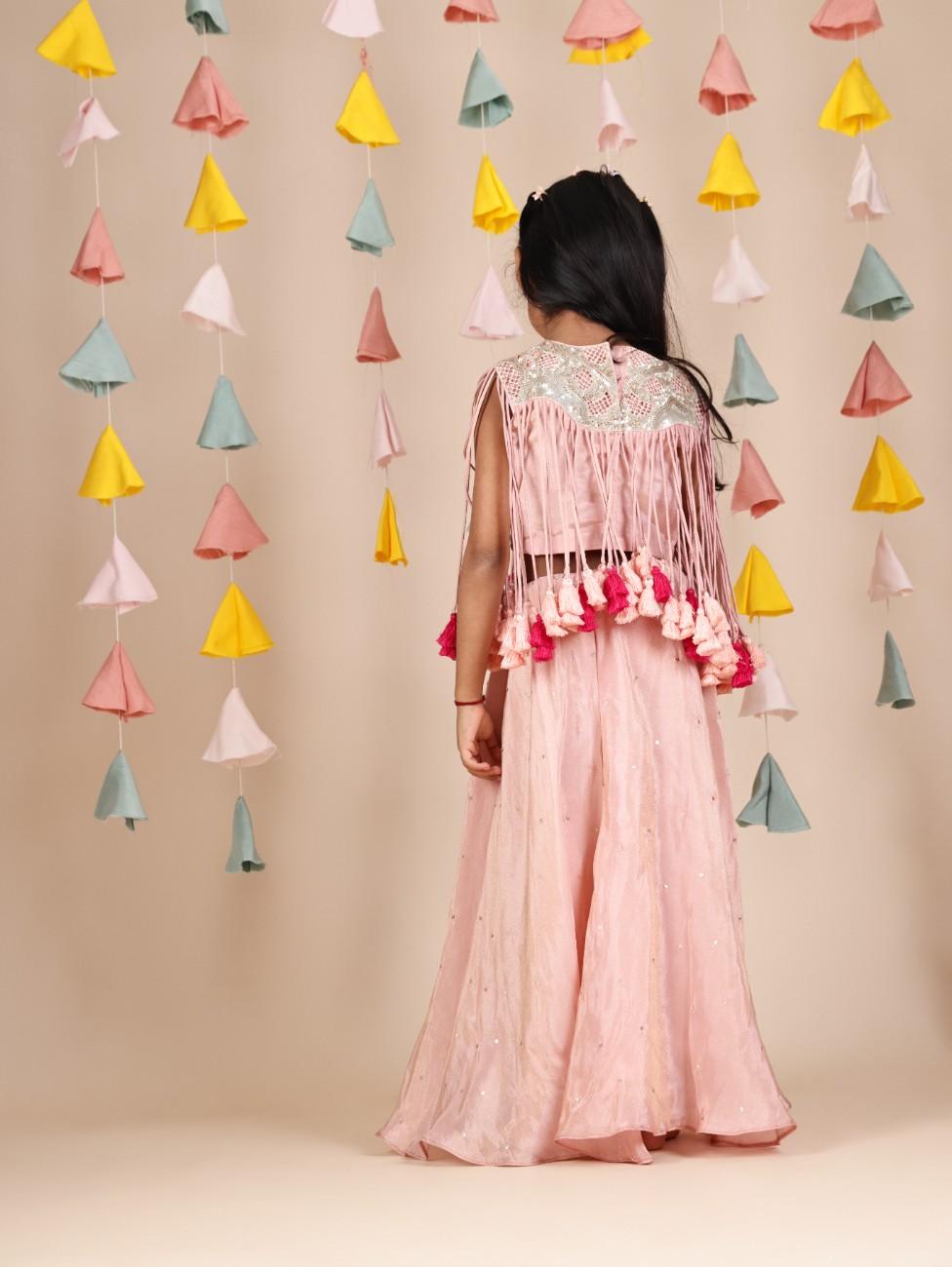 Pink Heavy Lacchi Top with Flare Pant