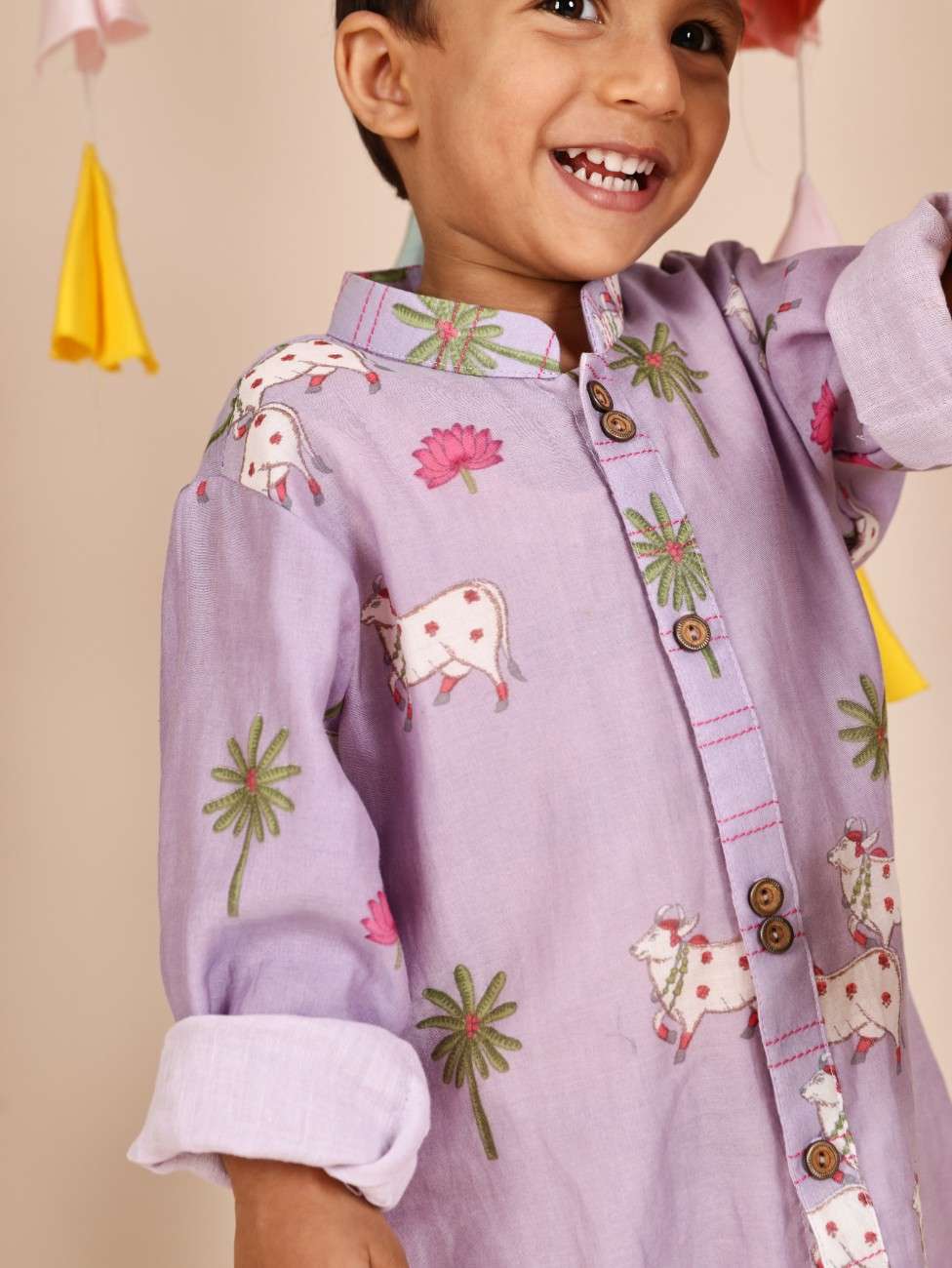 Lavender Cow Printed Kurta and Pant