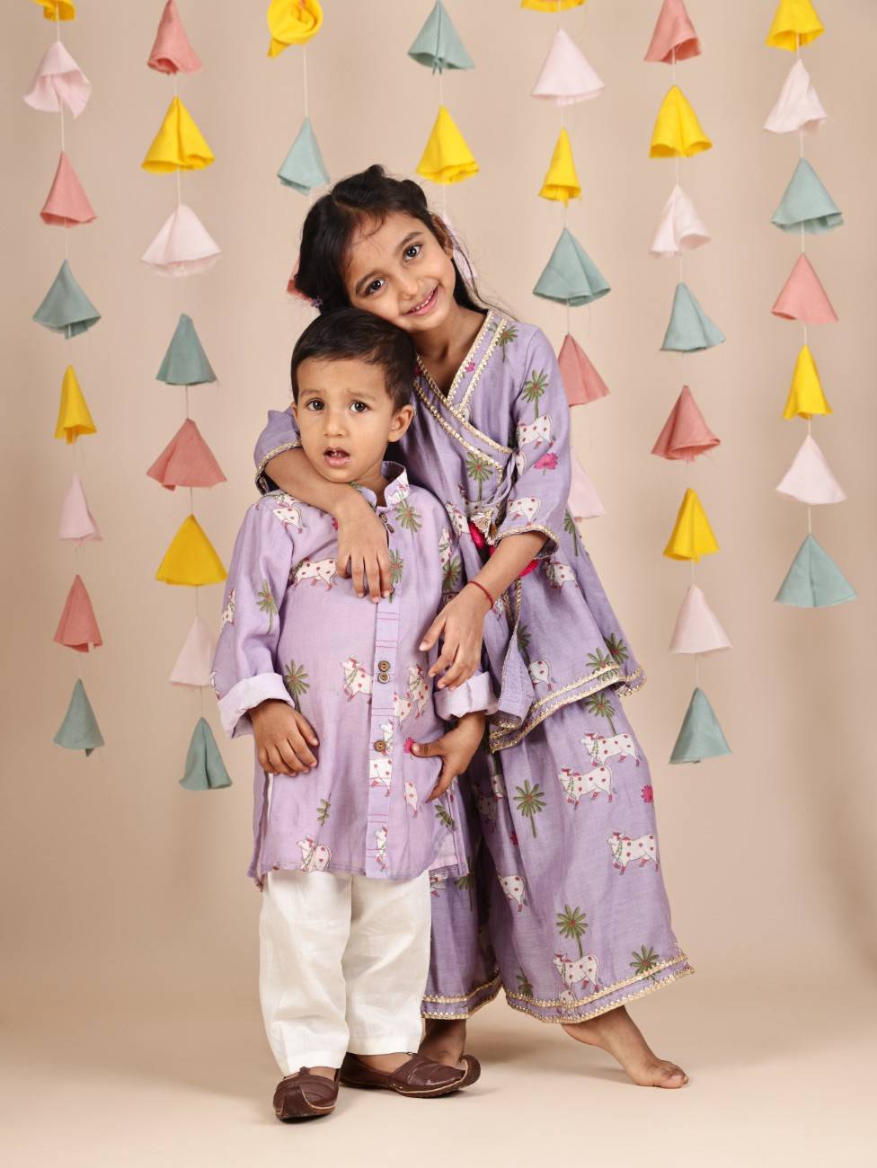 Lavender Cow Printed Kurta and Pant