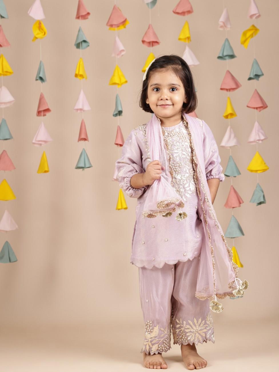 Gota and Pearl Embroidered Lavender Kurta and pant
