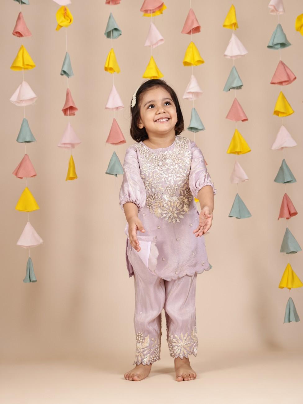 Lavender Gota Kurta Set for 1,3,4,6 Years Old