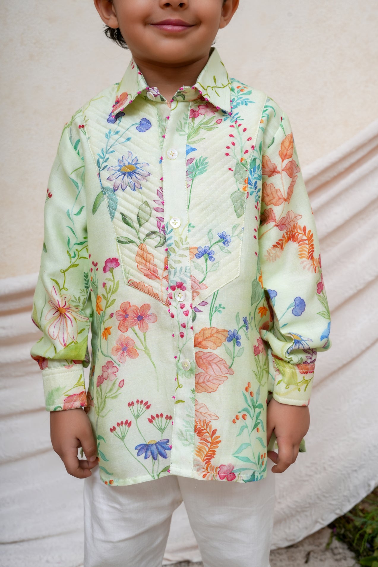Mint Chanderi FLoral Printed Kurta and Pant