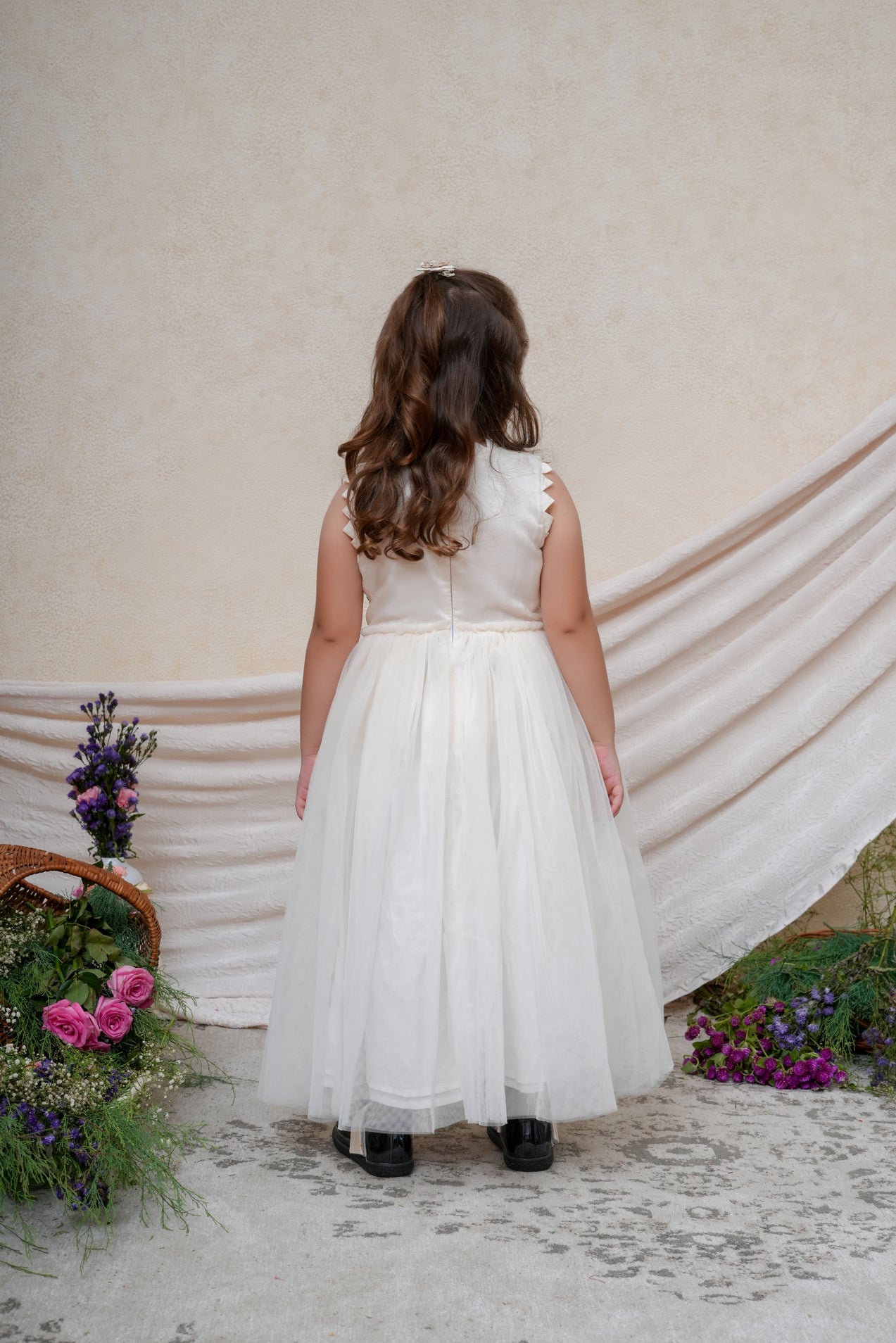 Delicate Cut Dana Embroidered Off White Net Dress