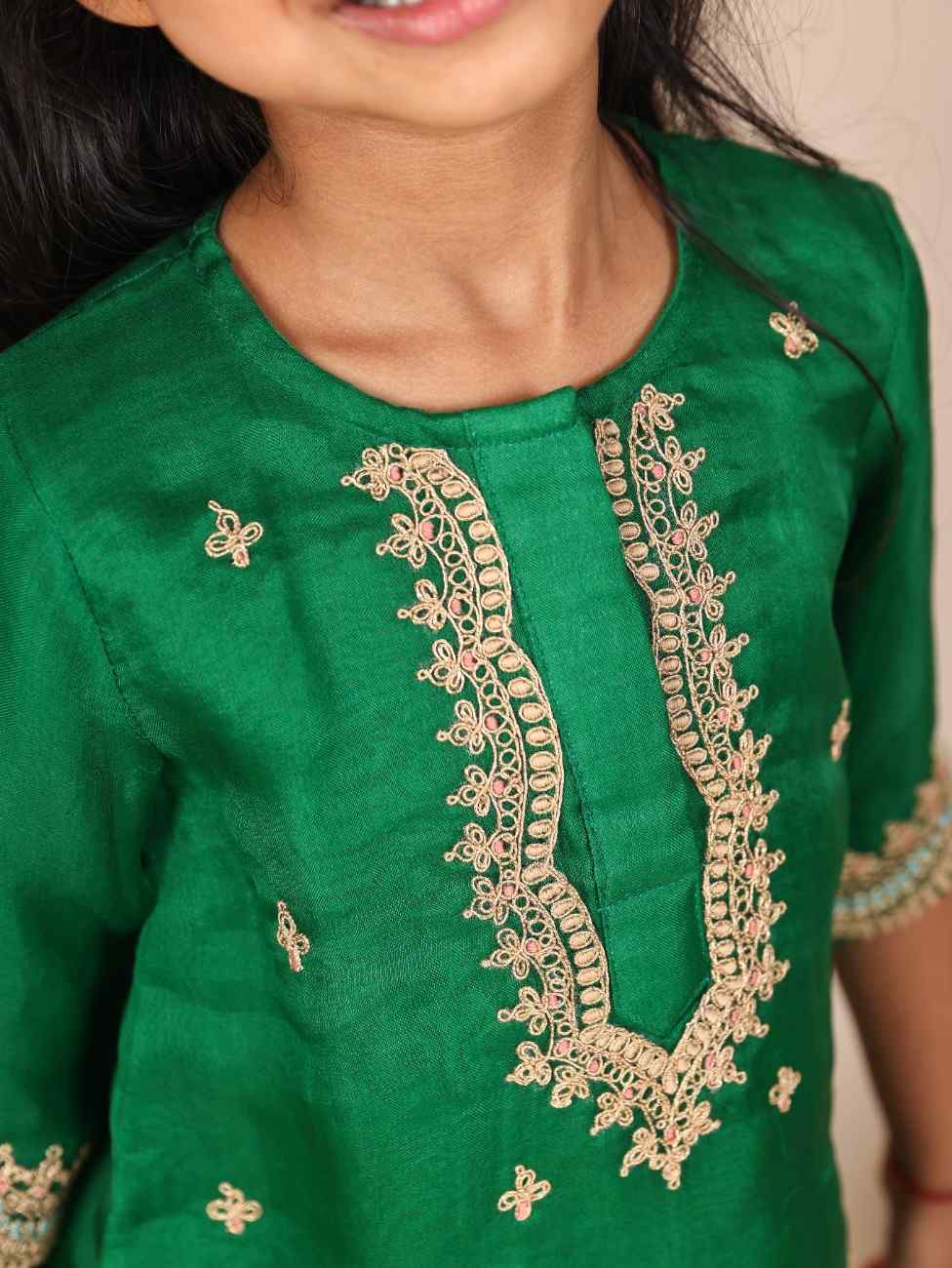 Zari and Thread Worked Emereld Green Organza Kurta and Sharara