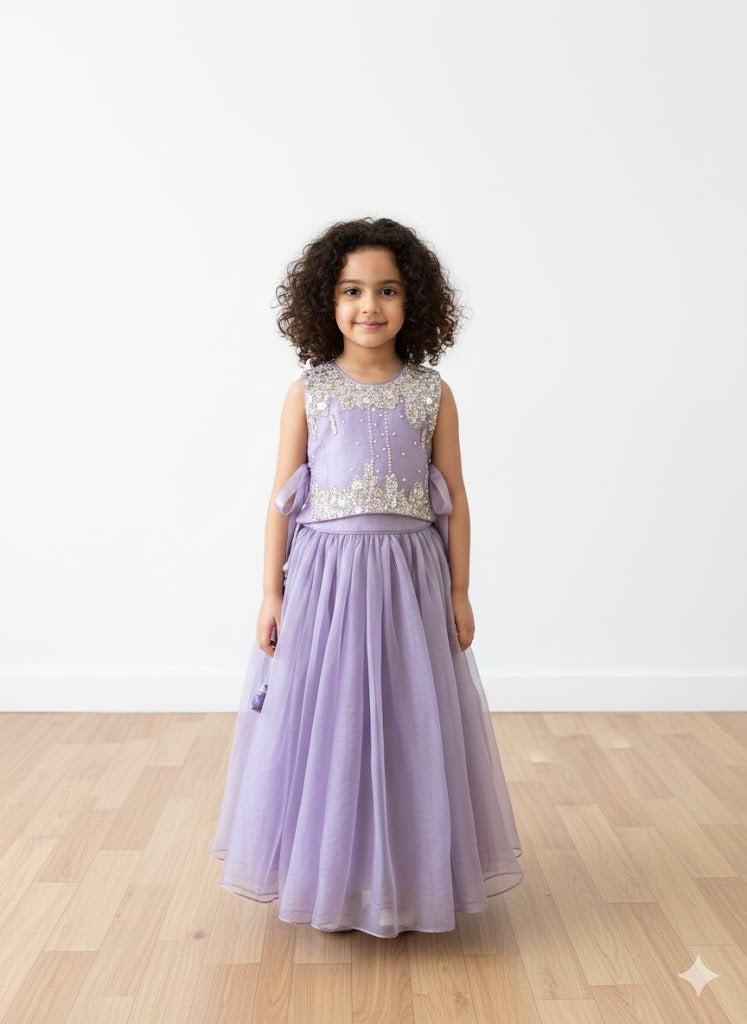 Lavender Organza Skirt and Sequiens Bib Top
