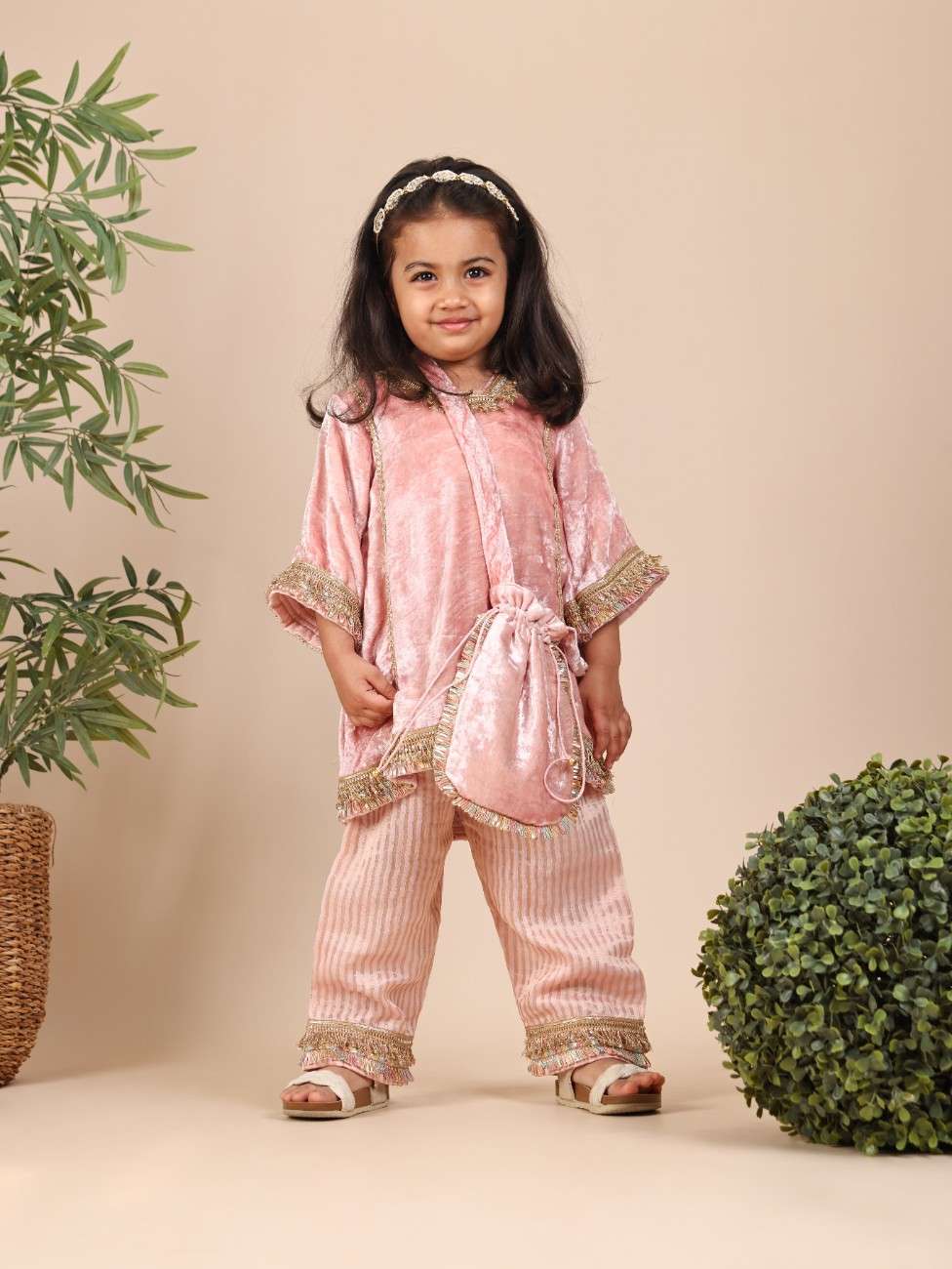 Dust Pink Velvet Kurta and Pant