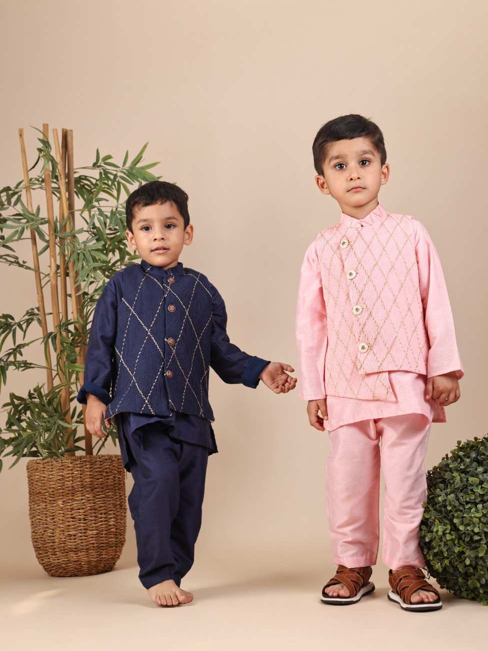 Pink Kurta and Pant with Pintuck Zari Jacket