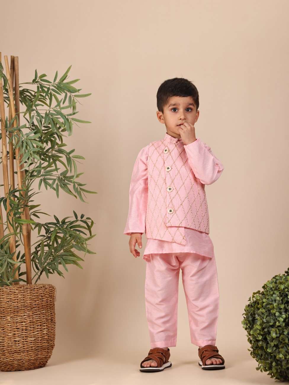 Pink Kurta and Pant with Pintuck Zari Jacket