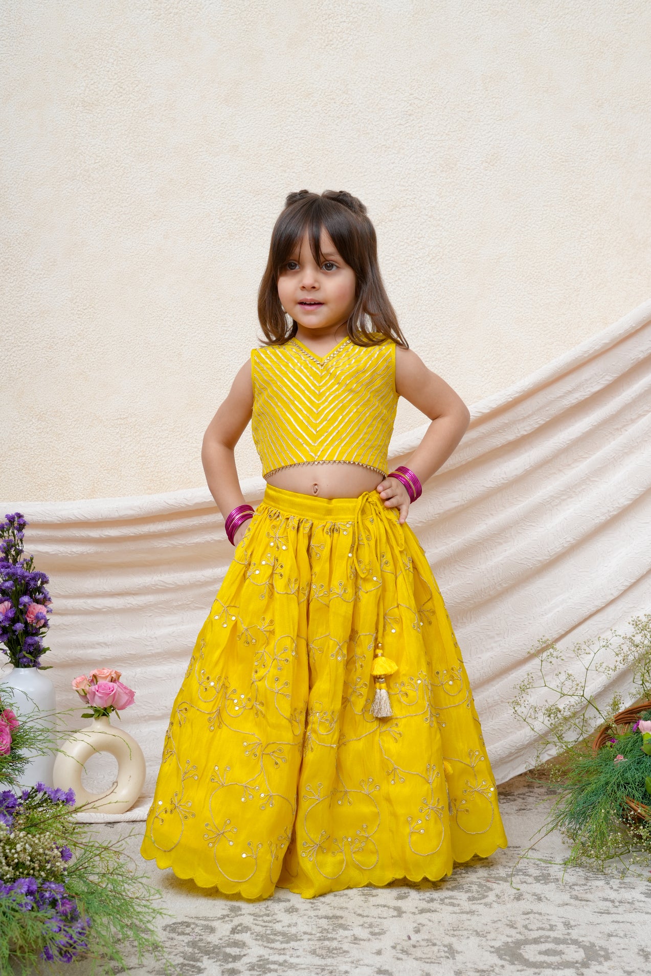Yellow Gota and Zari Embellished Top and Ghaghra