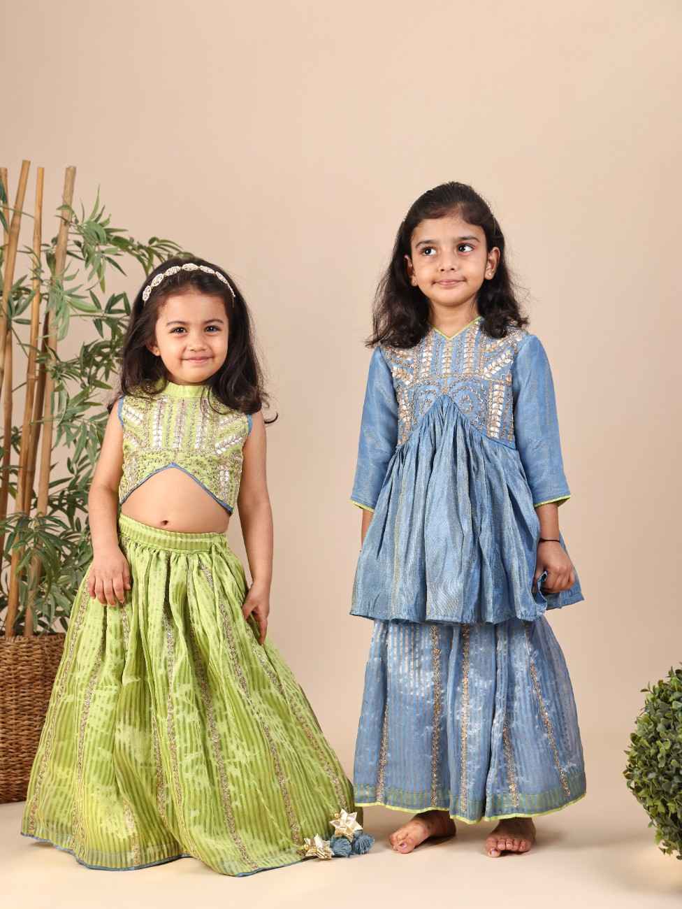 Blue Tissue Peplum with Straight Pant